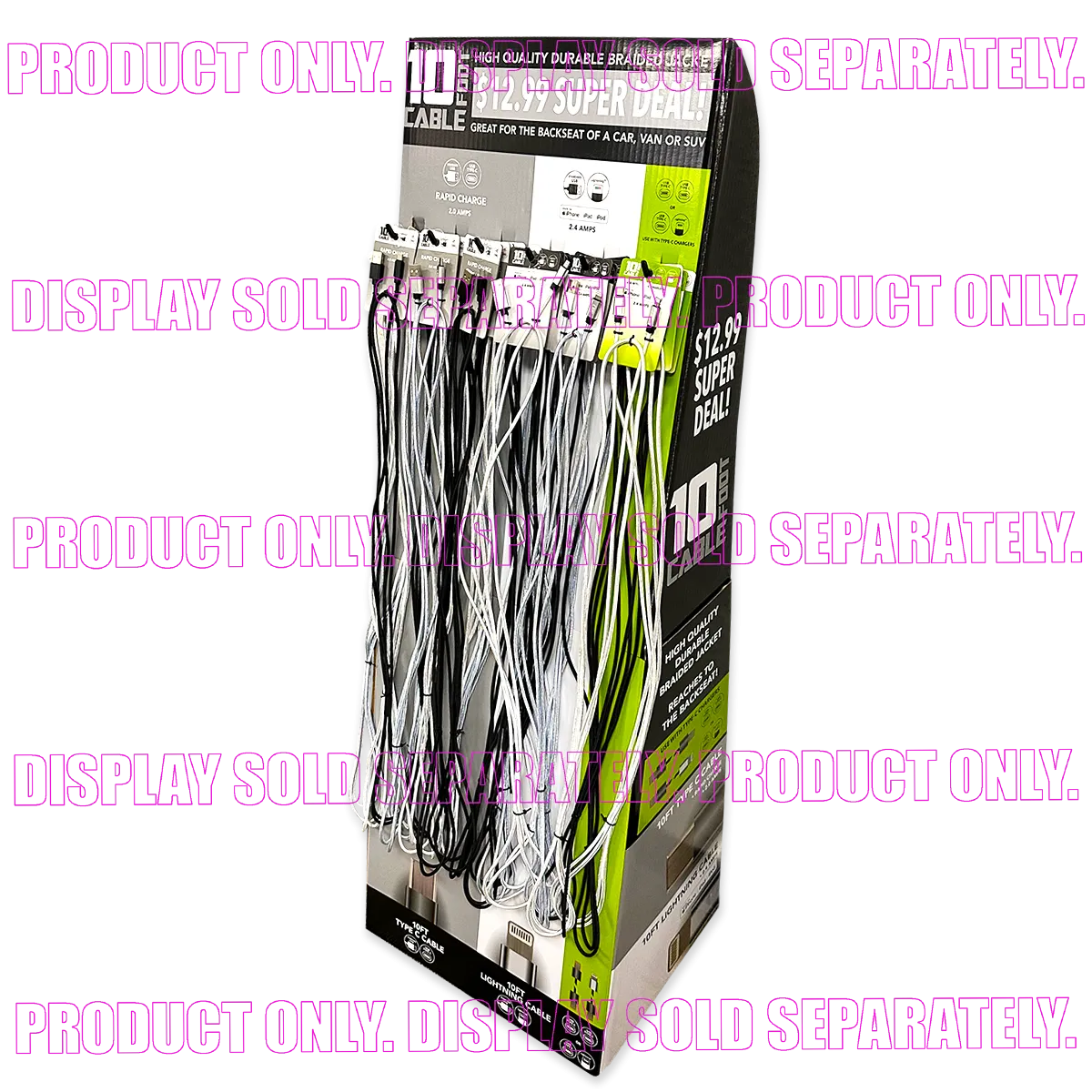 10FT Charging Cable Refill Kit Assortment - 24 Pieces Per Pack 88481