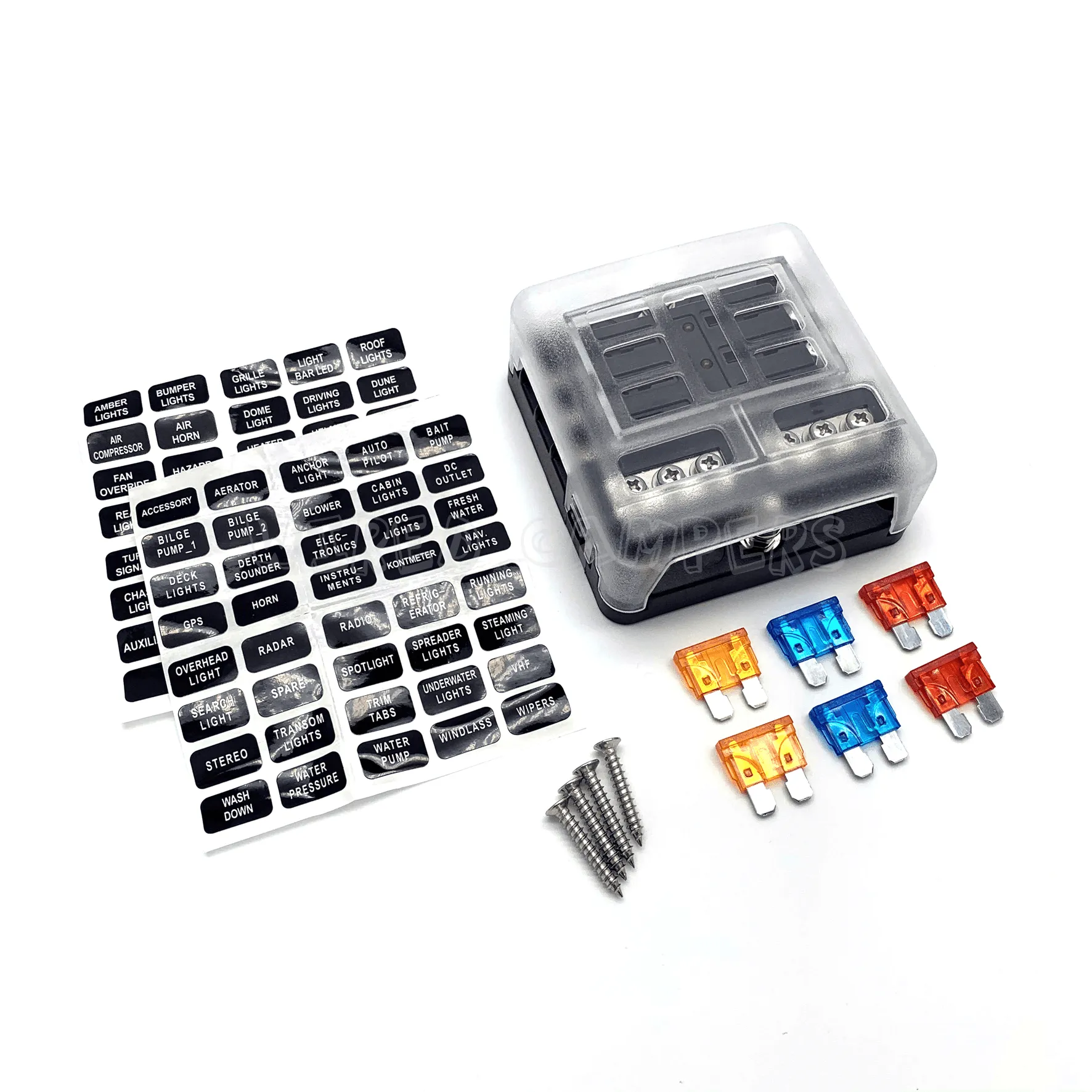 12V 6 Way Blade Fuse Box Block Holder With LED Indicator & Fuses