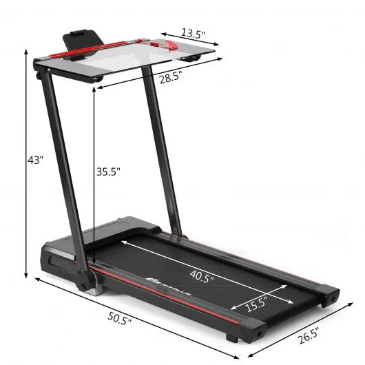 2.25HP 3-in-1 Folding Treadmill with Table Speaker Remote Control-Black