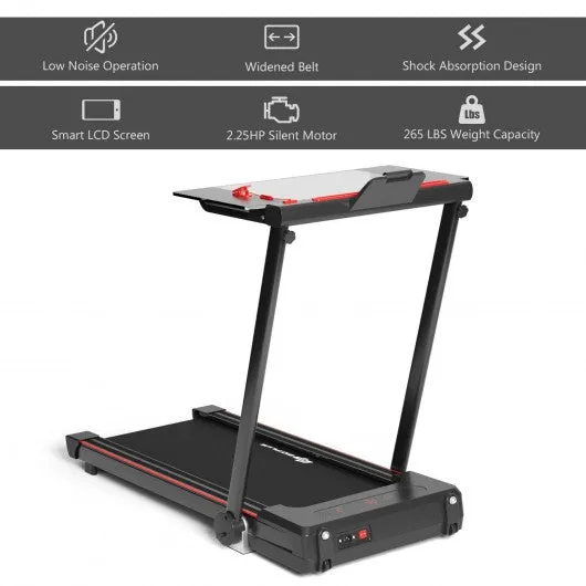 2.25HP 3-in-1 Folding Treadmill with Table Speaker Remote Control-Black