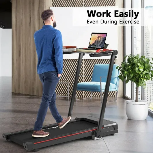 2.25HP 3-in-1 Folding Treadmill with Table Speaker Remote Control-Black