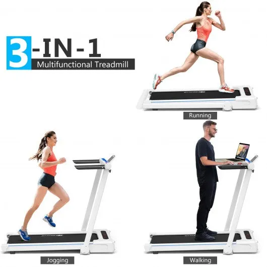 2.25HP 3-in-1 Folding Treadmill with Table Speaker Remote Control-White