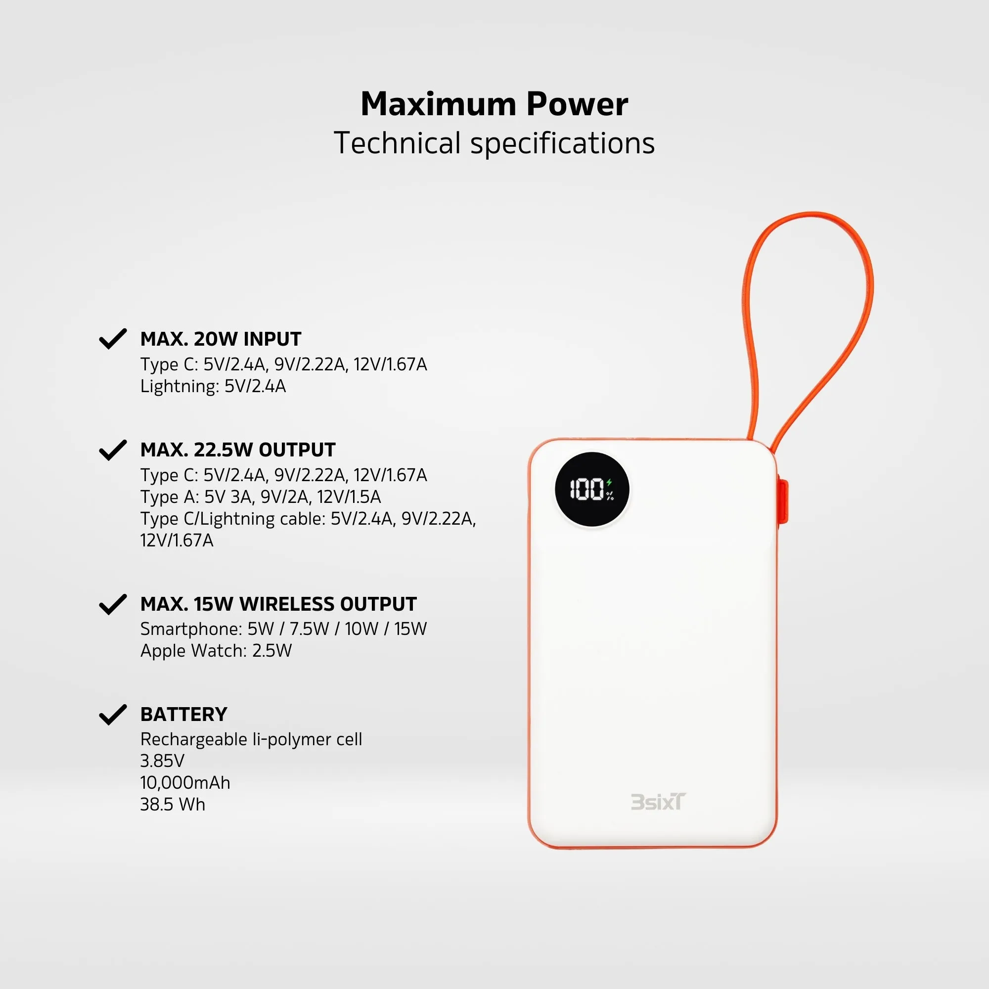 3sixT JetPak 3 in 1 Wireless 10000mAh Power Bank