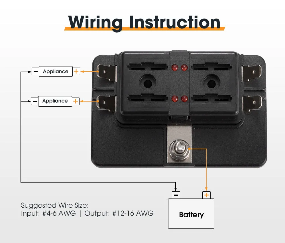 4 Way Blade Fuse Box Block Holder LED Warning Light ATC 12V/24V Car Marine
