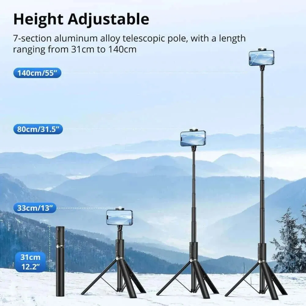 55 Inch Extendable Selfie Tripod, Phone Tripod Stand