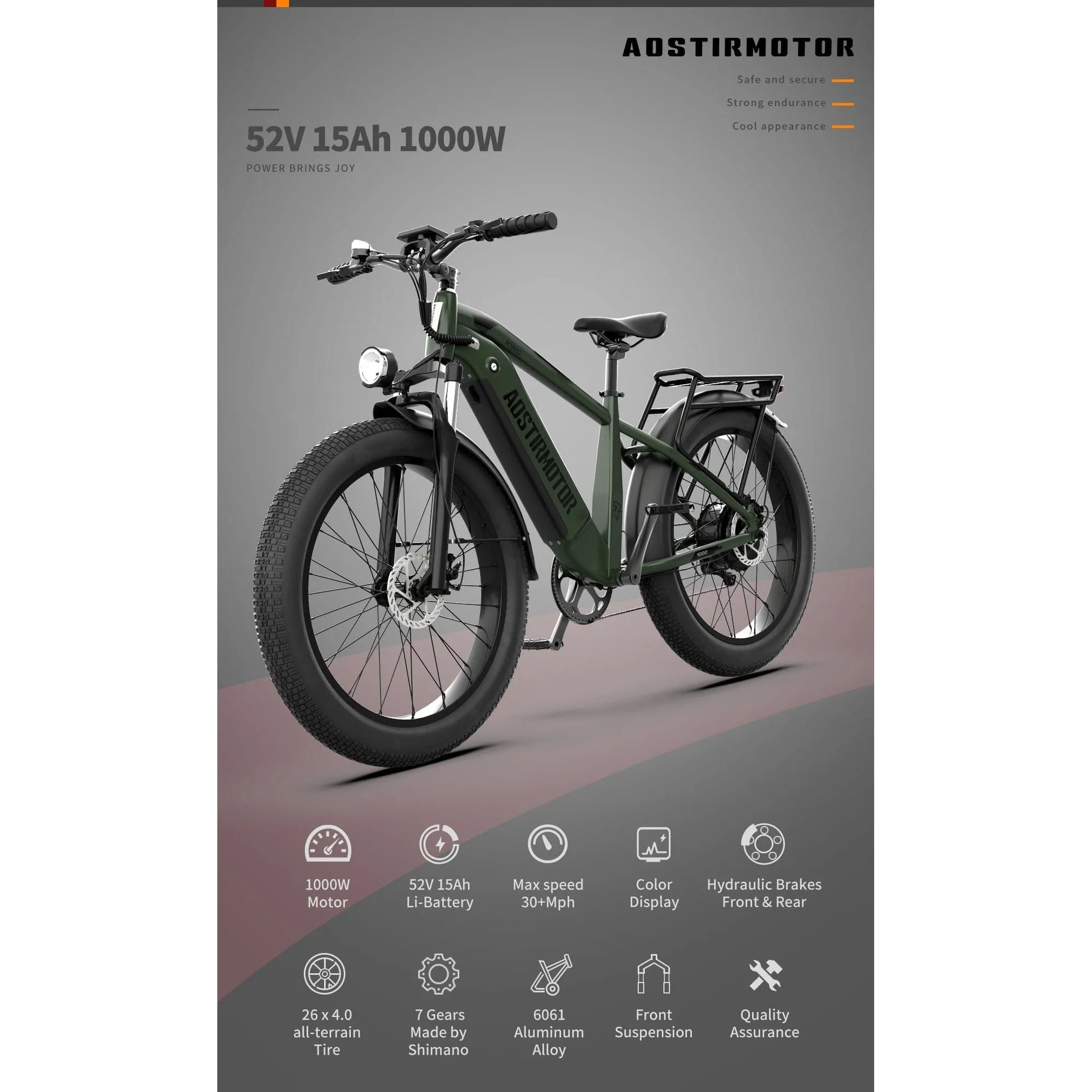 Aostirmotor King 1000W 52V All-Terrain Fat Tire Electric Bike