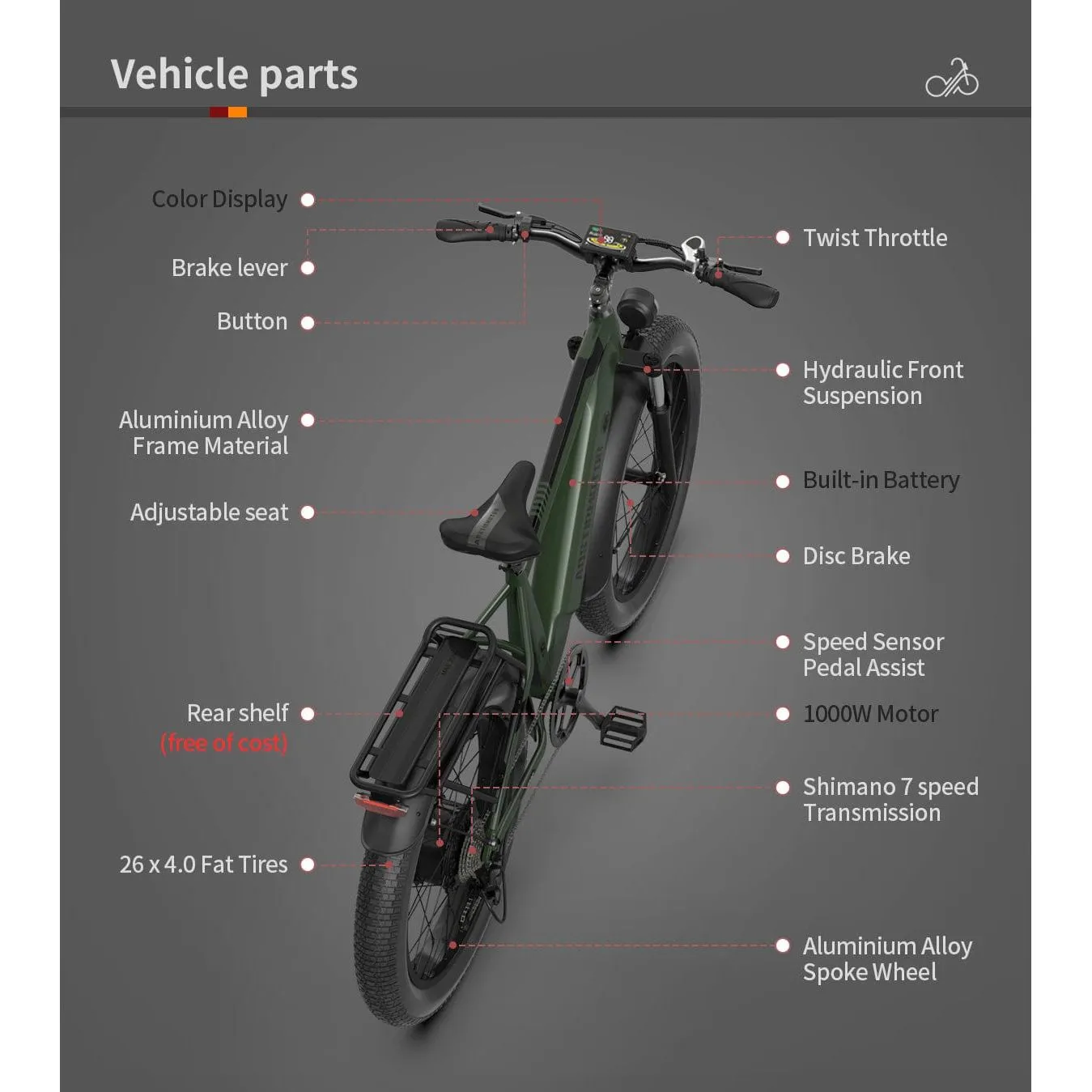 Aostirmotor King 1000W 52V All-Terrain Fat Tire Electric Bike