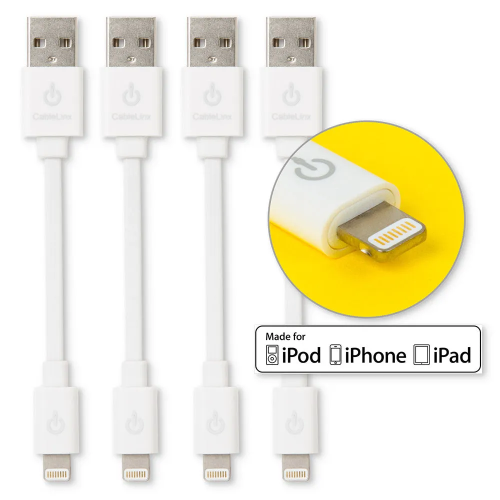 CableLinx 4″ Pack of 4 Apple Certified MFi Lightning to USB-A Flat Cables