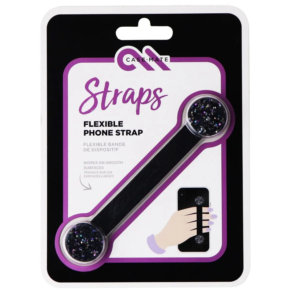 Case-Mate Straps Series Flexible Adhesive Phone Strap - Black Glitter