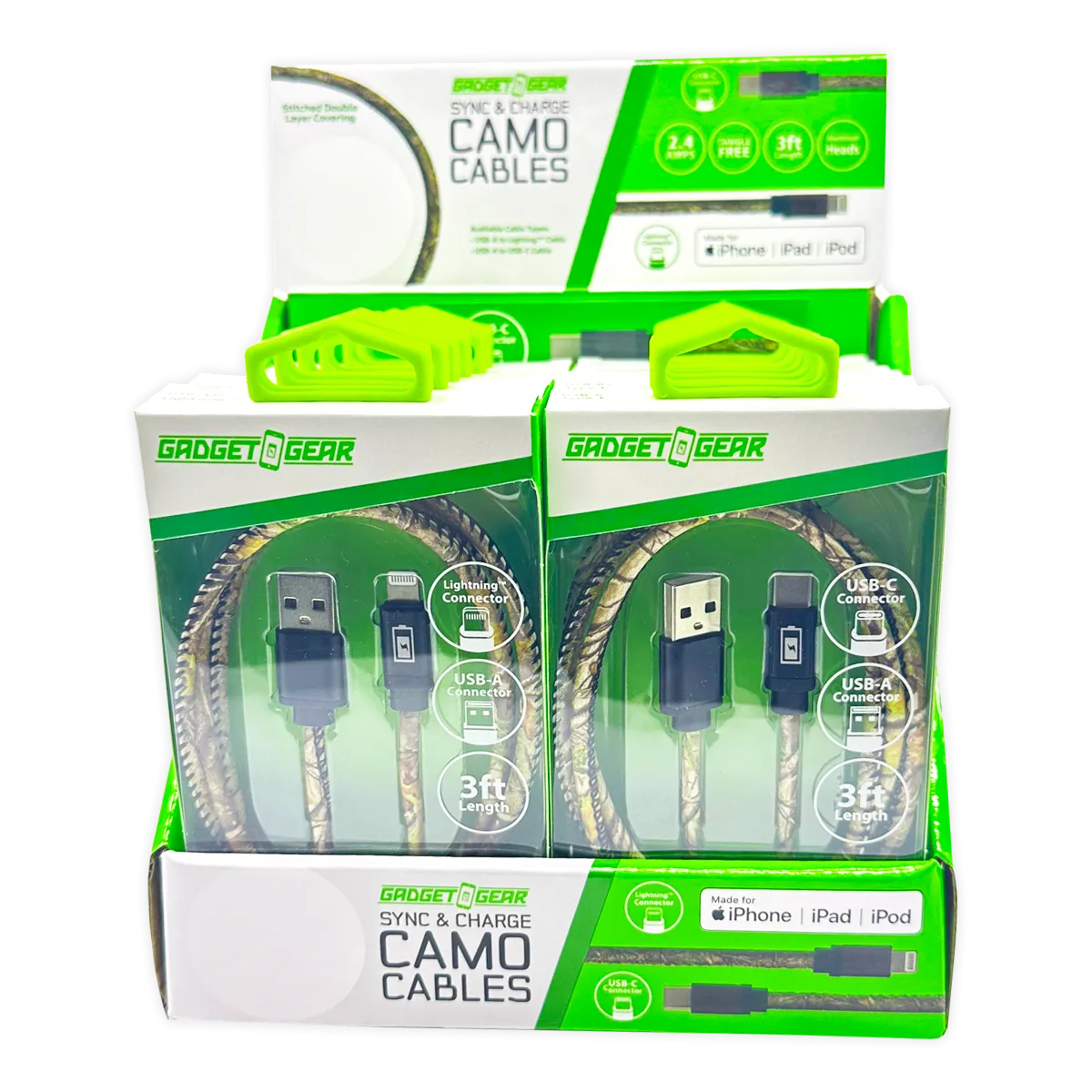 Charging Cable Camo Assortment 3FT - 12 Pieces Per Retail Ready Display 25112