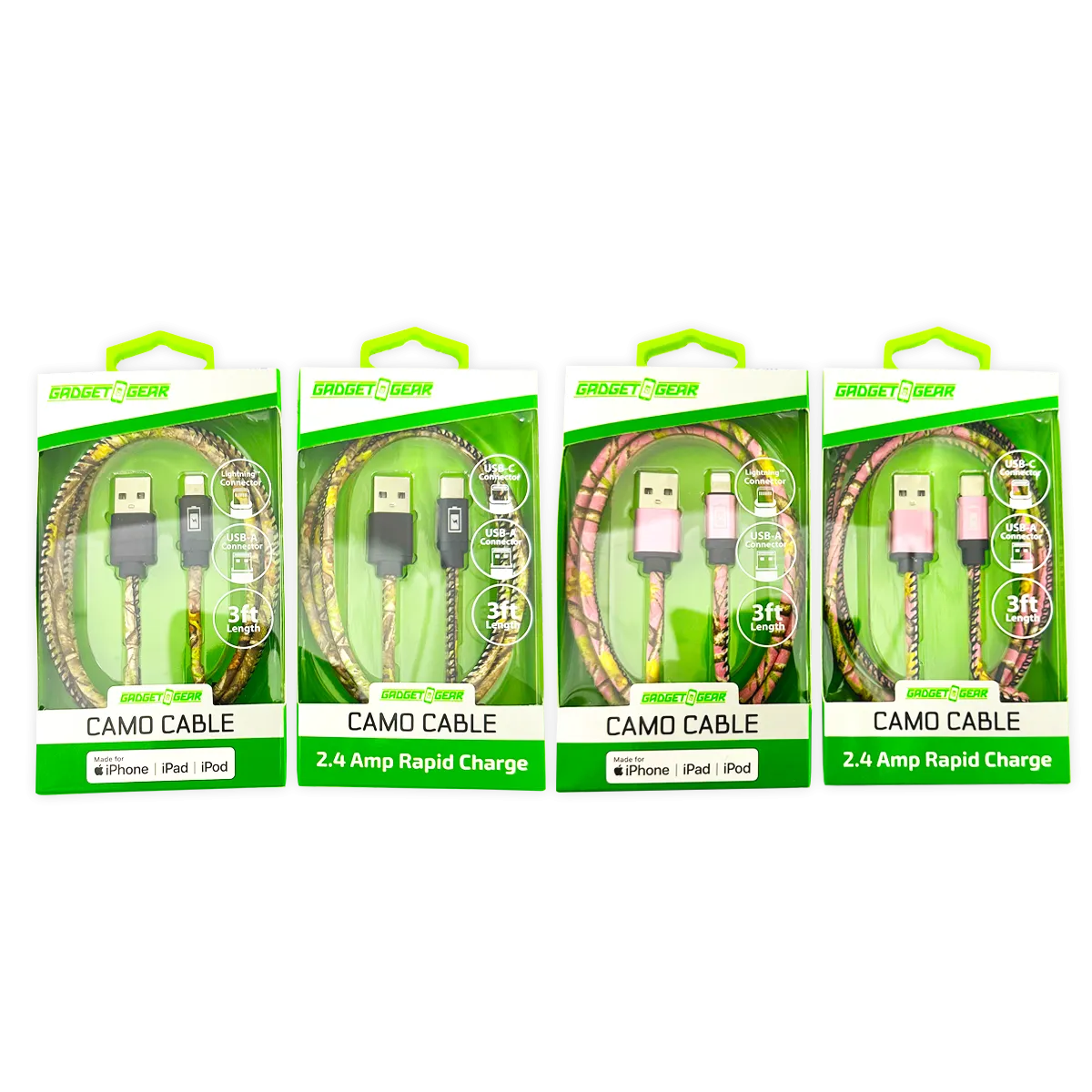 Charging Cable Camo Assortment 3FT - 12 Pieces Per Retail Ready Display 25112