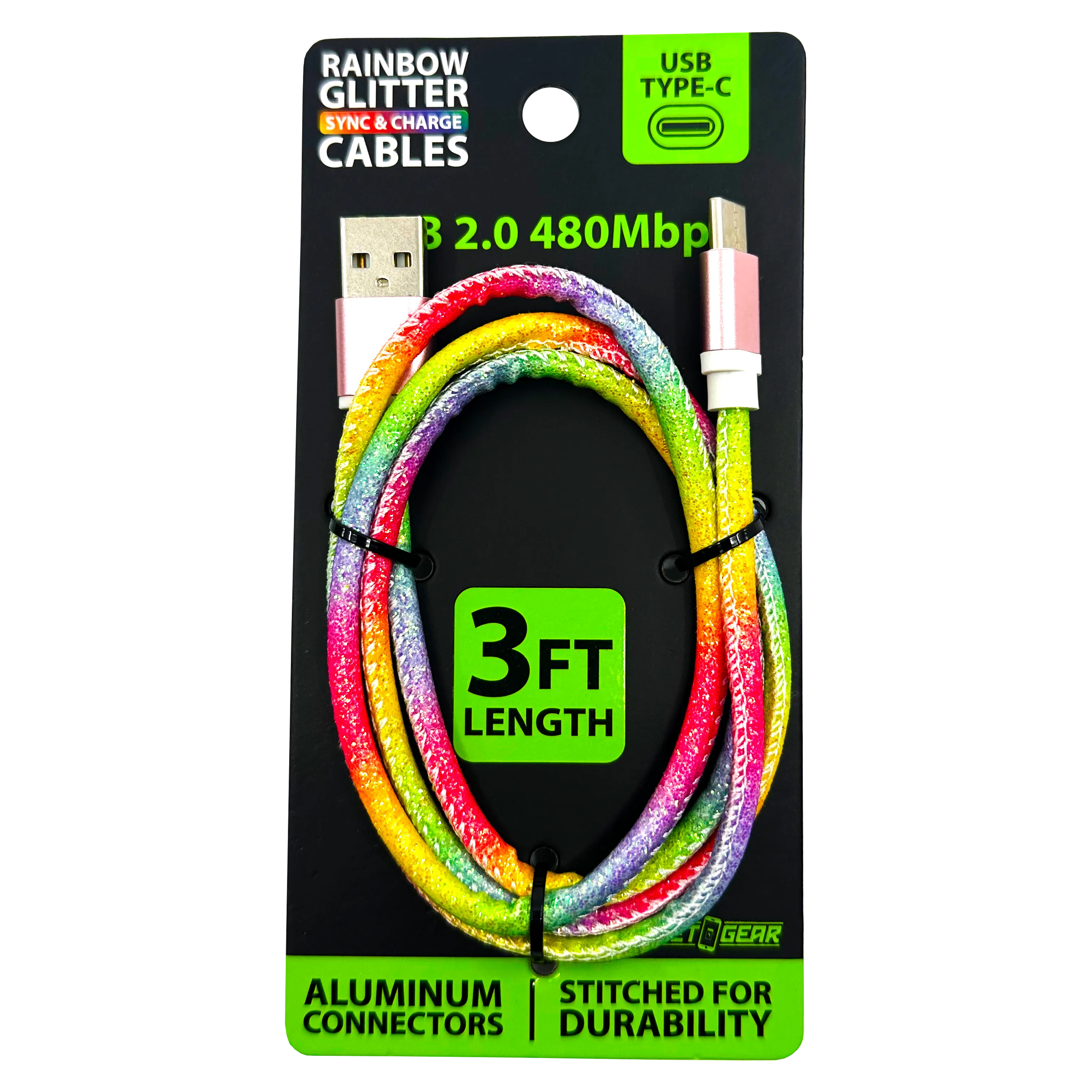 Optimized Title: Colorful 3FT Rainbow Charging Cable Assortment - 12 Pieces in Retail-Ready Display