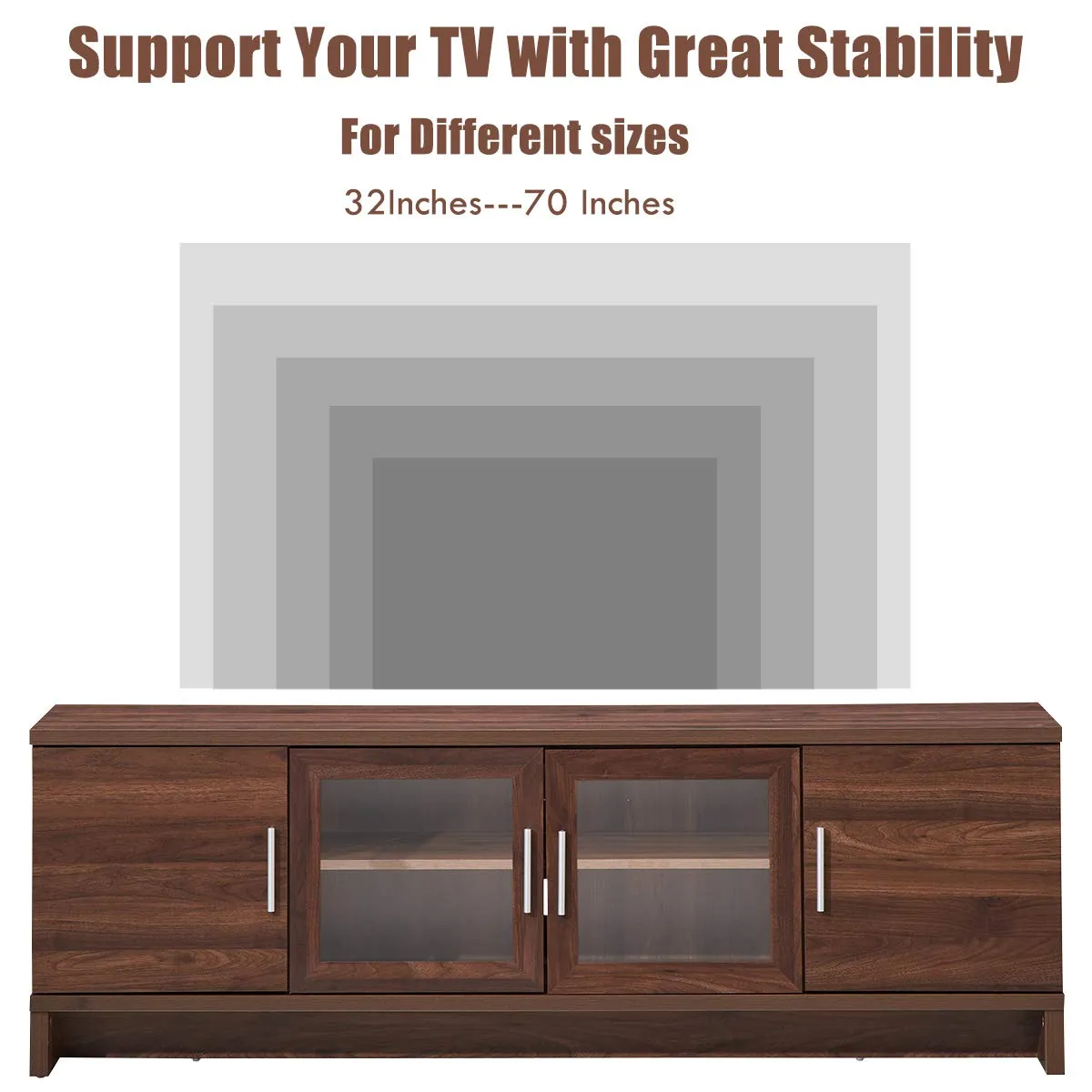 Classical TV Stand for TVs up to 70 Inches Flat Screen, Modern TV Cabinet w/Cable Management