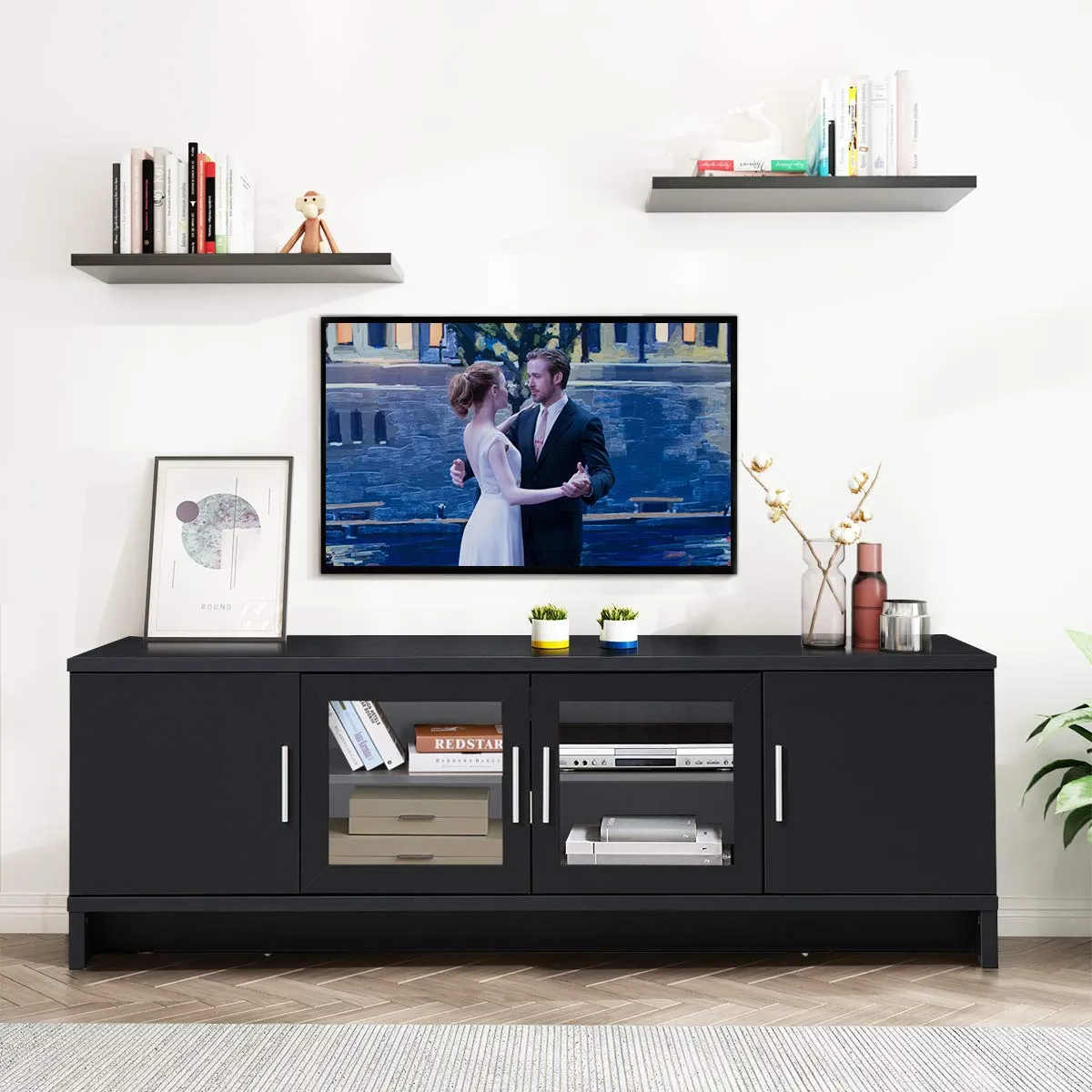 Classical TV Stand for TVs up to 70 Inches Flat Screen, Modern TV Cabinet w/Cable Management