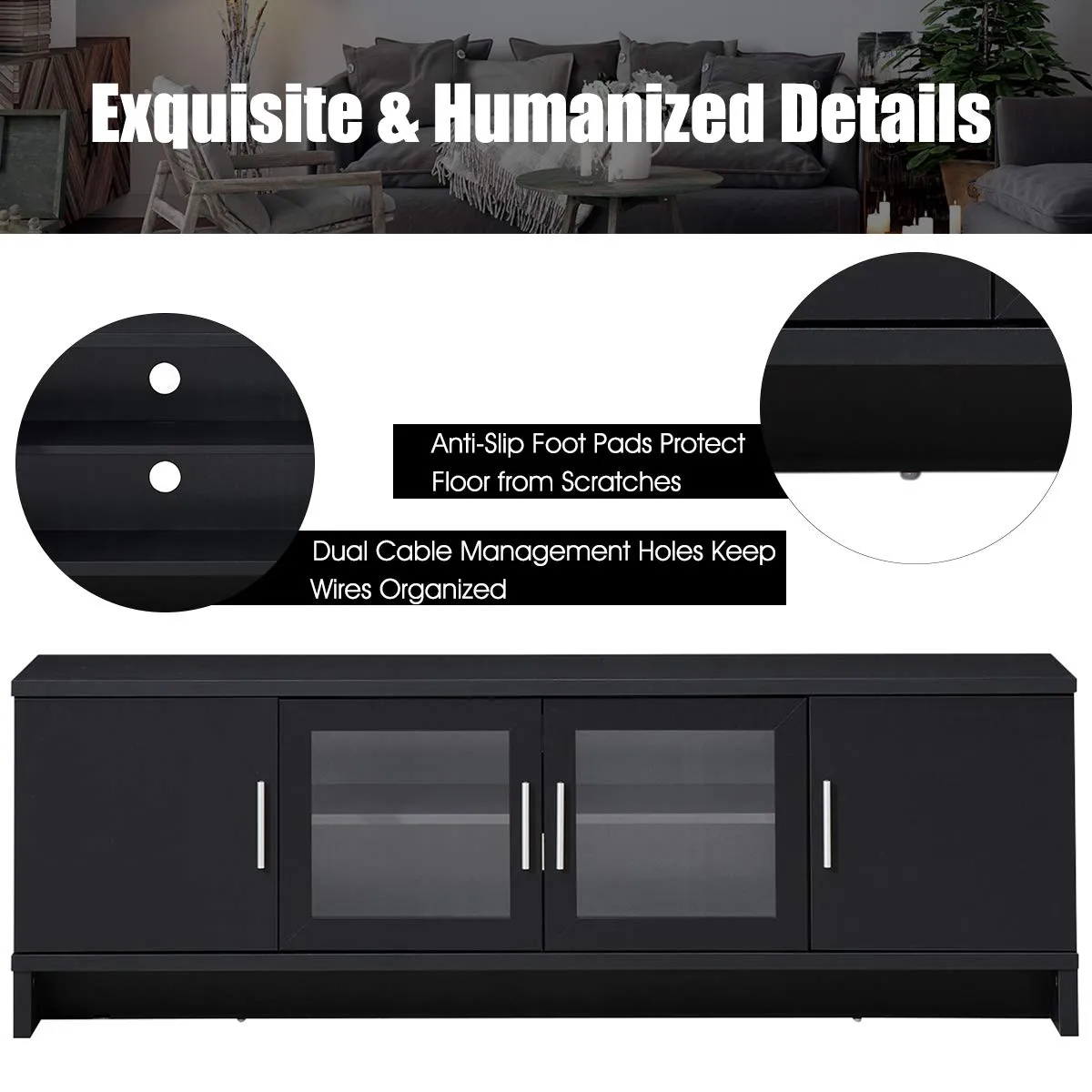 Classical TV Stand for TVs up to 70 Inches Flat Screen, Modern TV Cabinet w/Cable Management