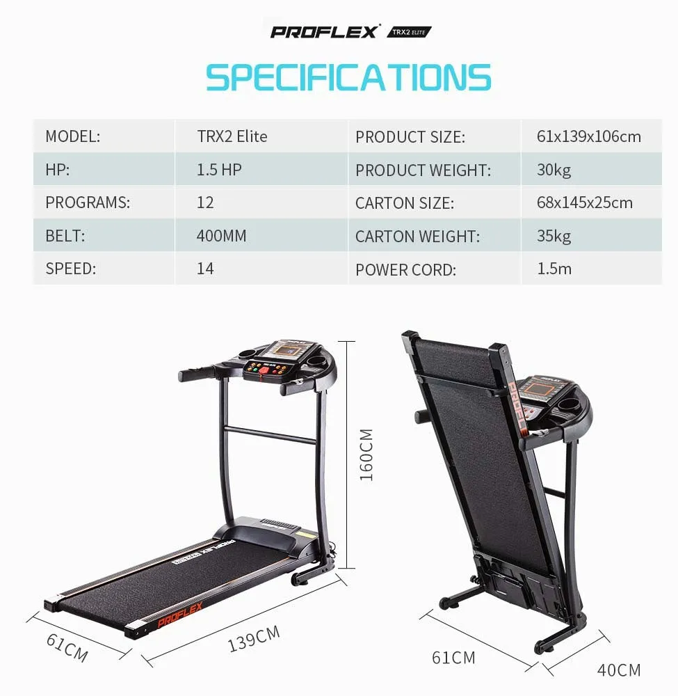 Compact 12-Program Electric Treadmill TRX2 Elite PROFLEX