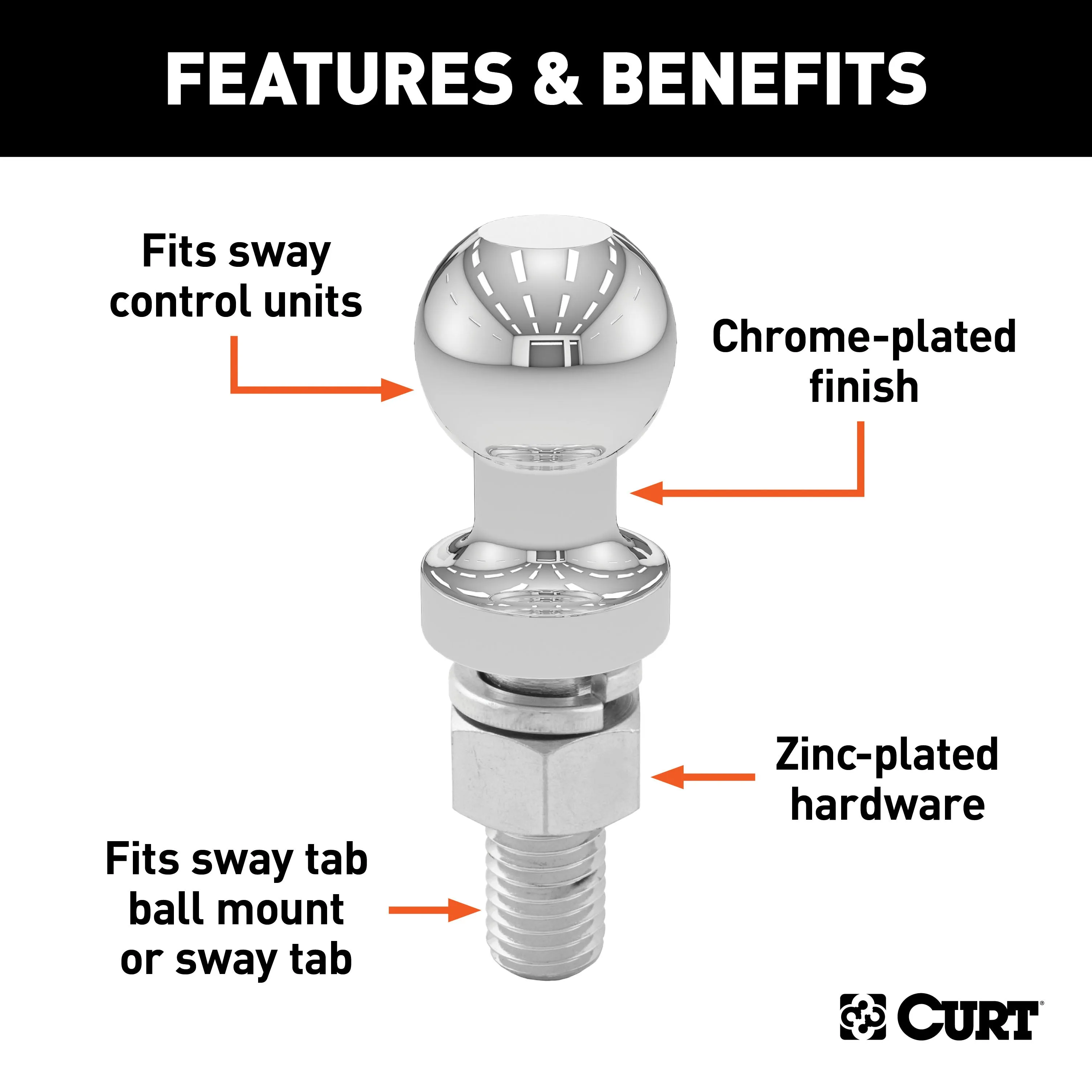 CURT 40093 Replacement 1-1/4in. Sway Control Ball (5/8in. x 1-3/4in. Shank)