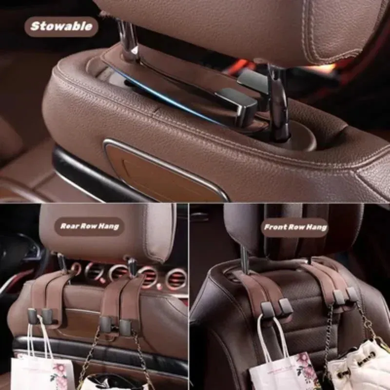 Double Hook Car Back Seat Organizer Leather Hooks