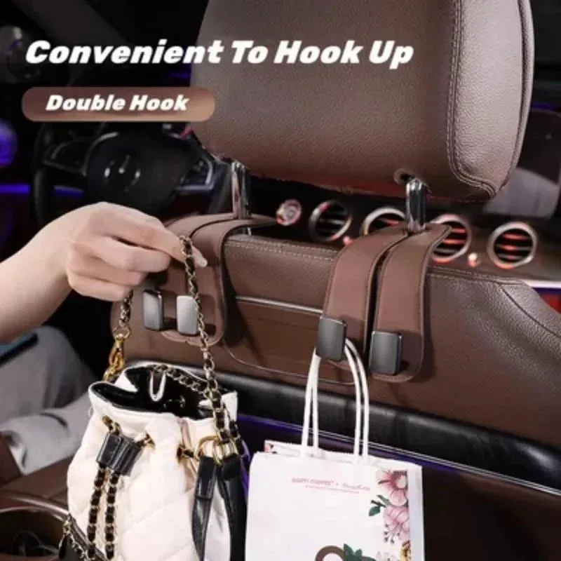 Double Hook Car Back Seat Organizer Leather Hooks