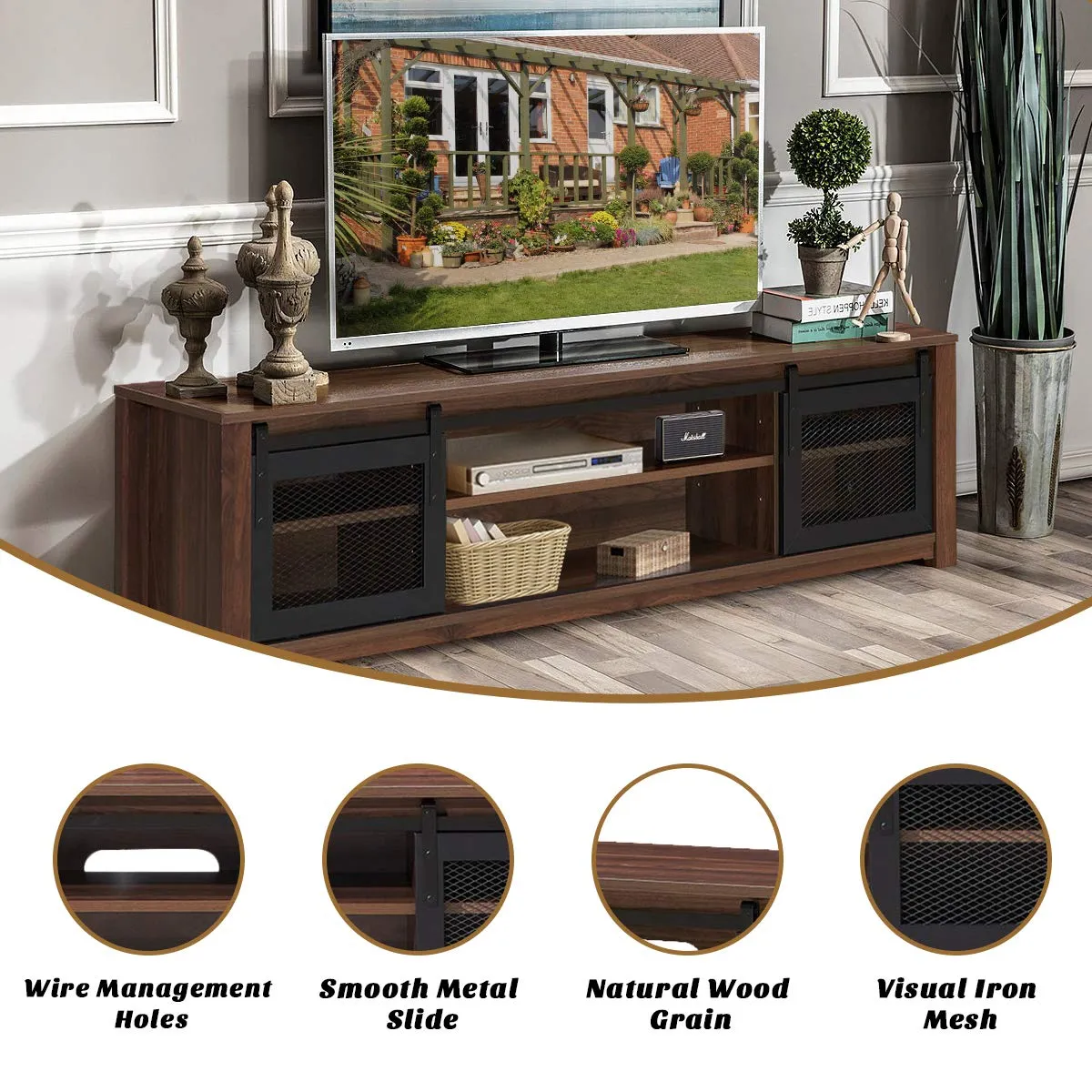 Farmhouse TV Stand, Living Room Console Storage Cabinet for TVs up to 65" Flat Screen