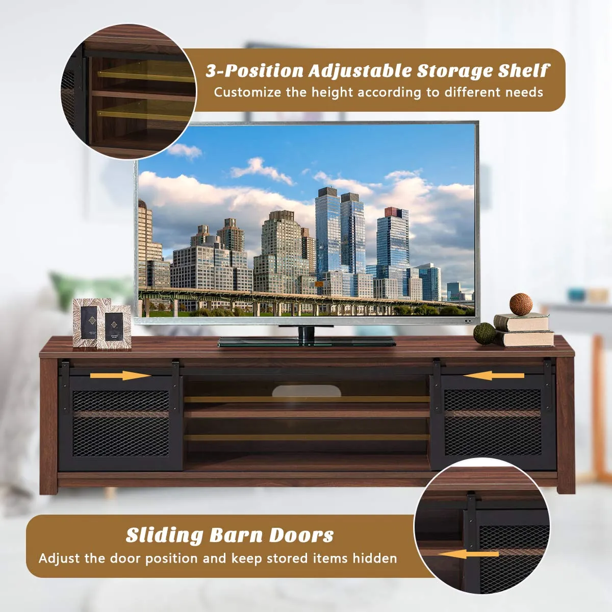 Farmhouse TV Stand, Living Room Console Storage Cabinet for TVs up to 65" Flat Screen