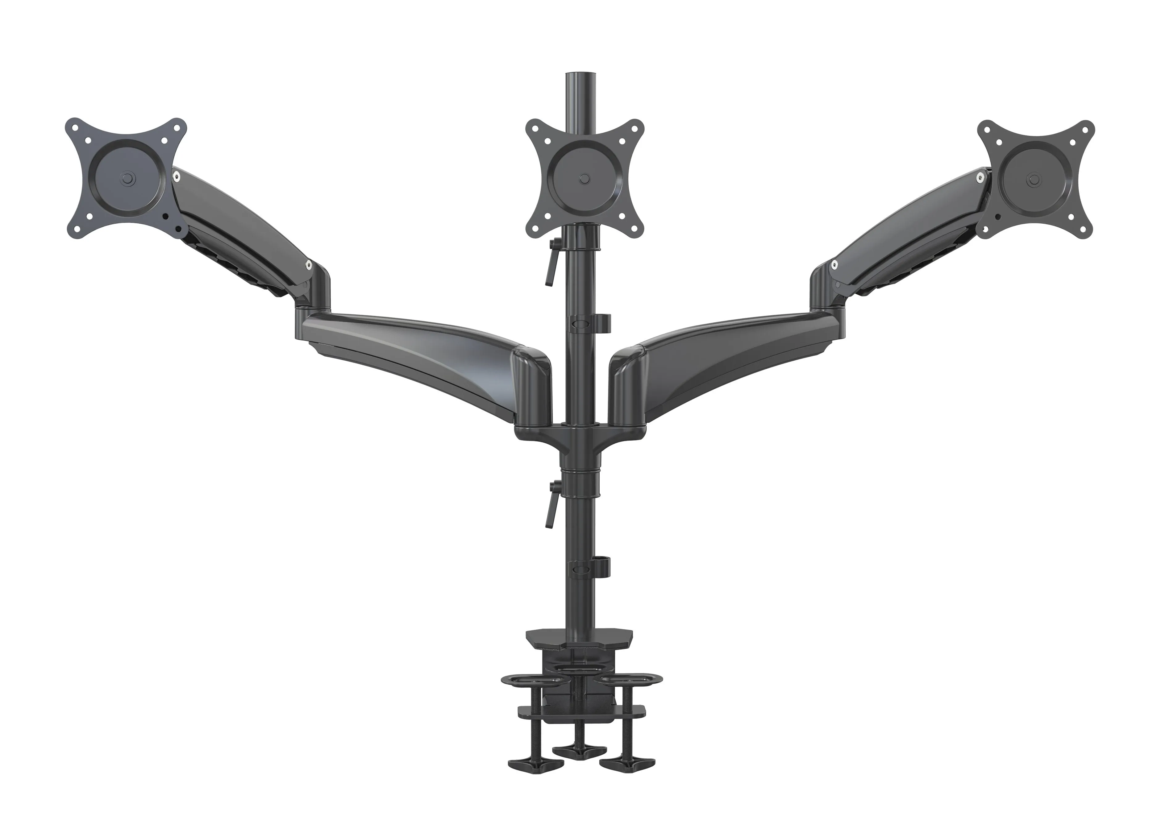 Gas Spring Triple Monitor Desk Mount Arm/Stand, Fully Adjustable Arms, Fits up to 27" Screens, Black (3MSG-V)