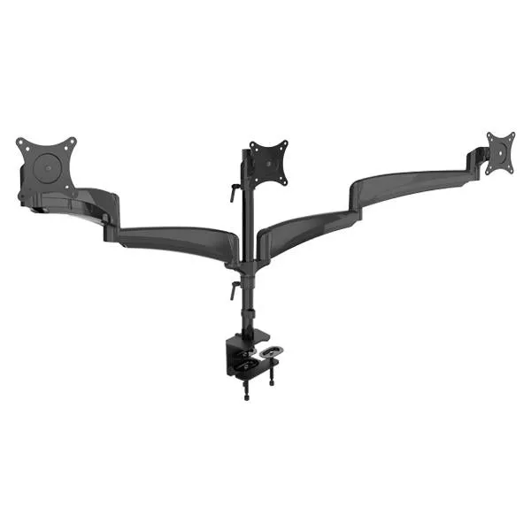 Gas Spring Triple Monitor Desk Mount Arm/Stand, Fully Adjustable Arms, Fits up to 27" Screens, Black (3MSG-V)