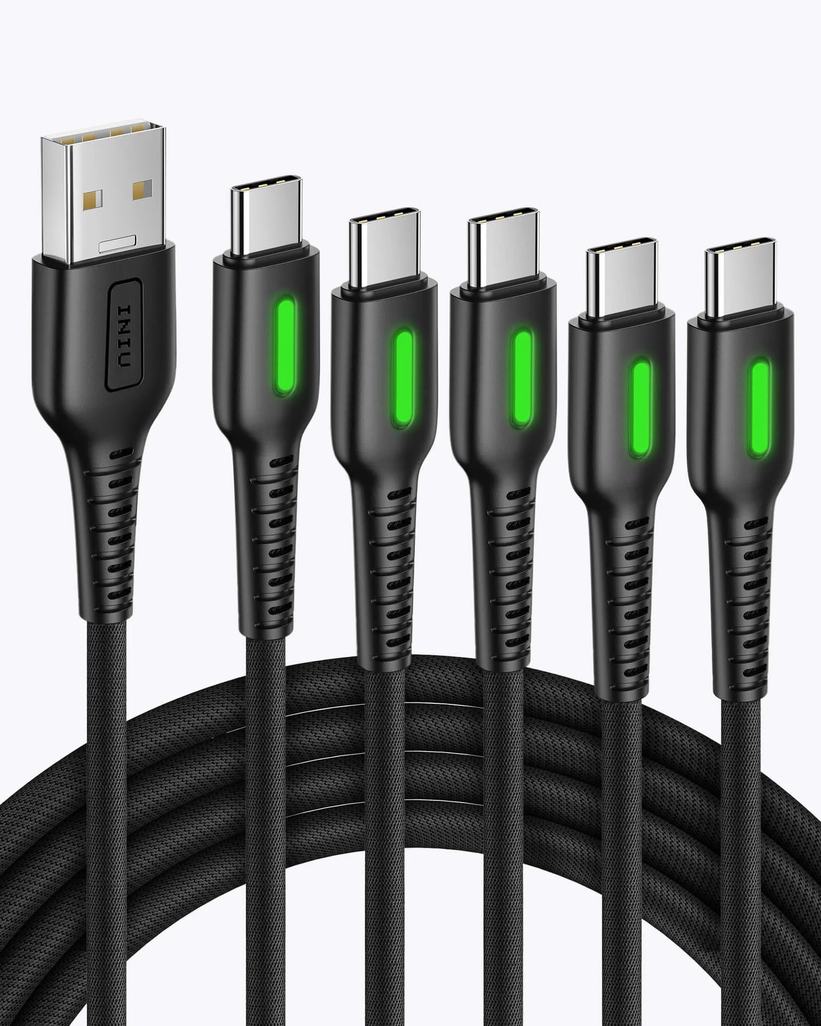 INIU D3C Nylon USB C Cable (3.3*2 6*2 10ft, 5-Pack)