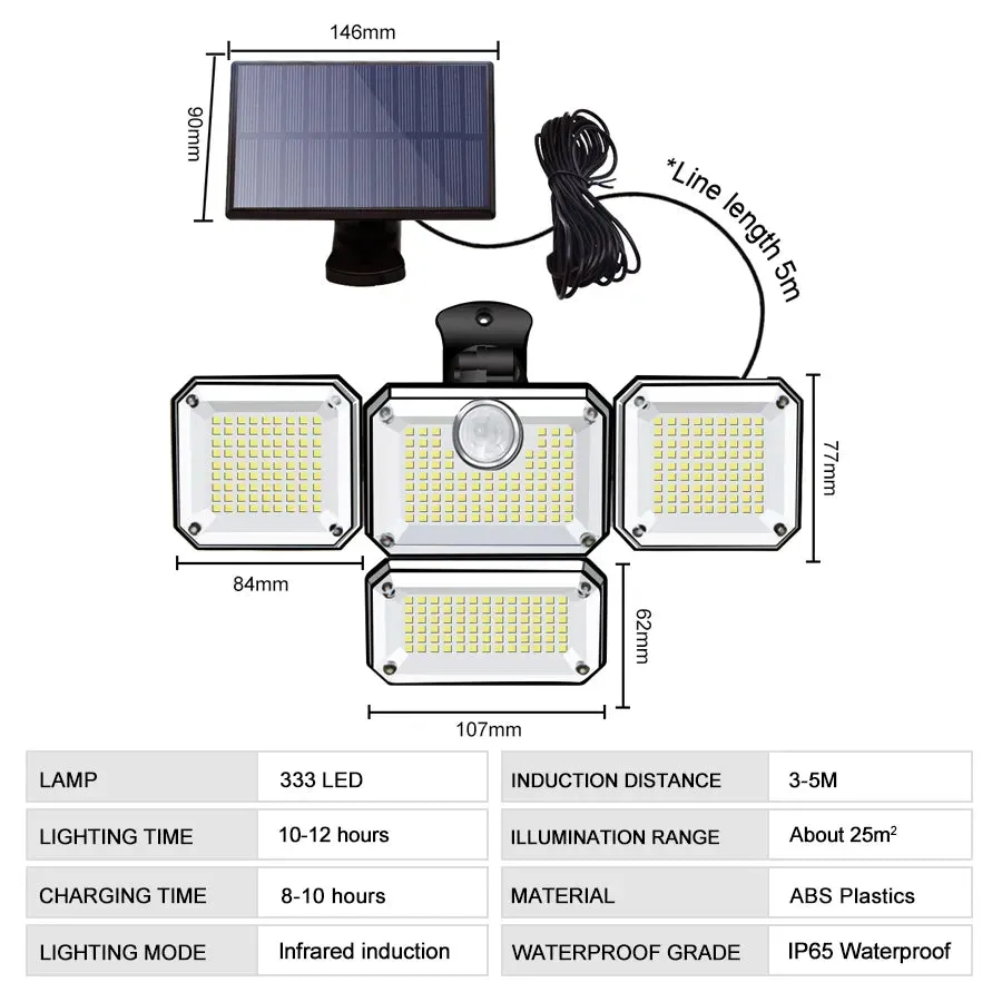 LED/COB Solar Street Light Multiple Head Wall-Mounted Motion Sensor Waterproof Integrated Outdoor Light Courtyard Road Lighting