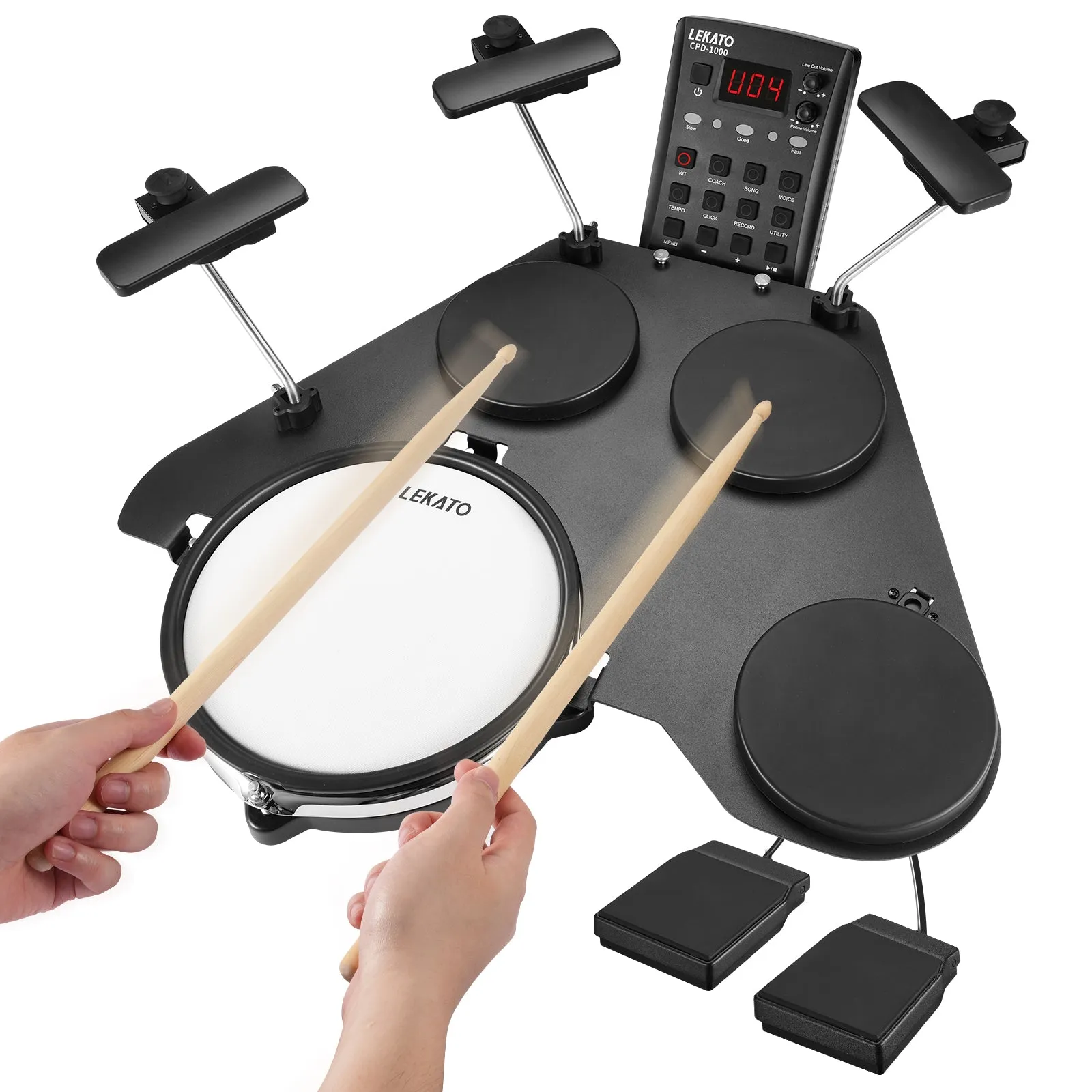 LEKATO Electronic Drum Set w/ Quiet Mesh Snare Drum Pads 220  Sounds