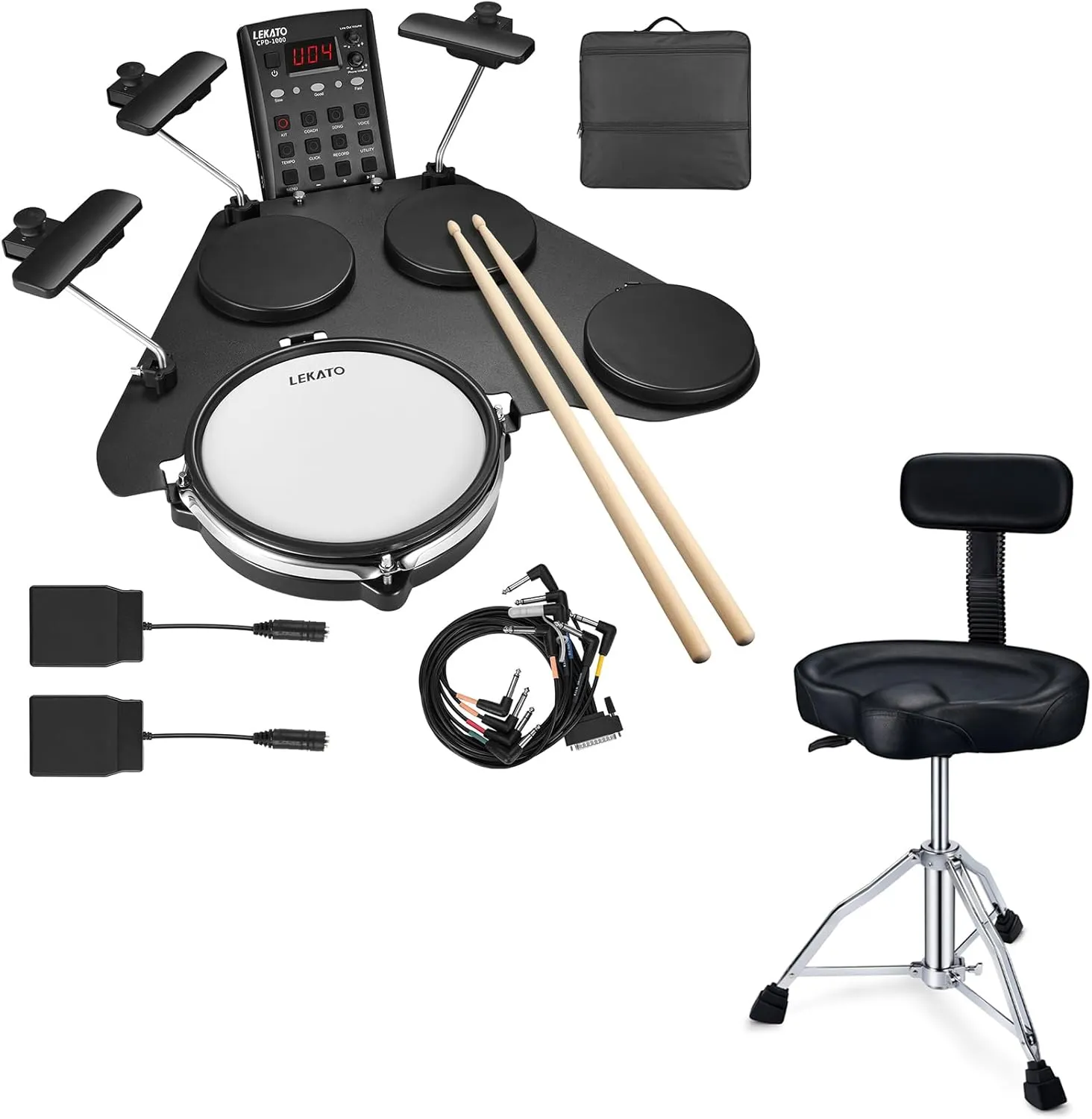 LEKATO Electronic Drum Set w/ Quiet Mesh Snare Drum Pads 220  Sounds