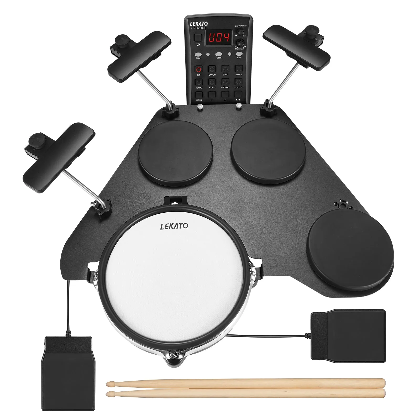 LEKATO Electronic Drum Set w/ Quiet Mesh Snare Drum Pads 220  Sounds