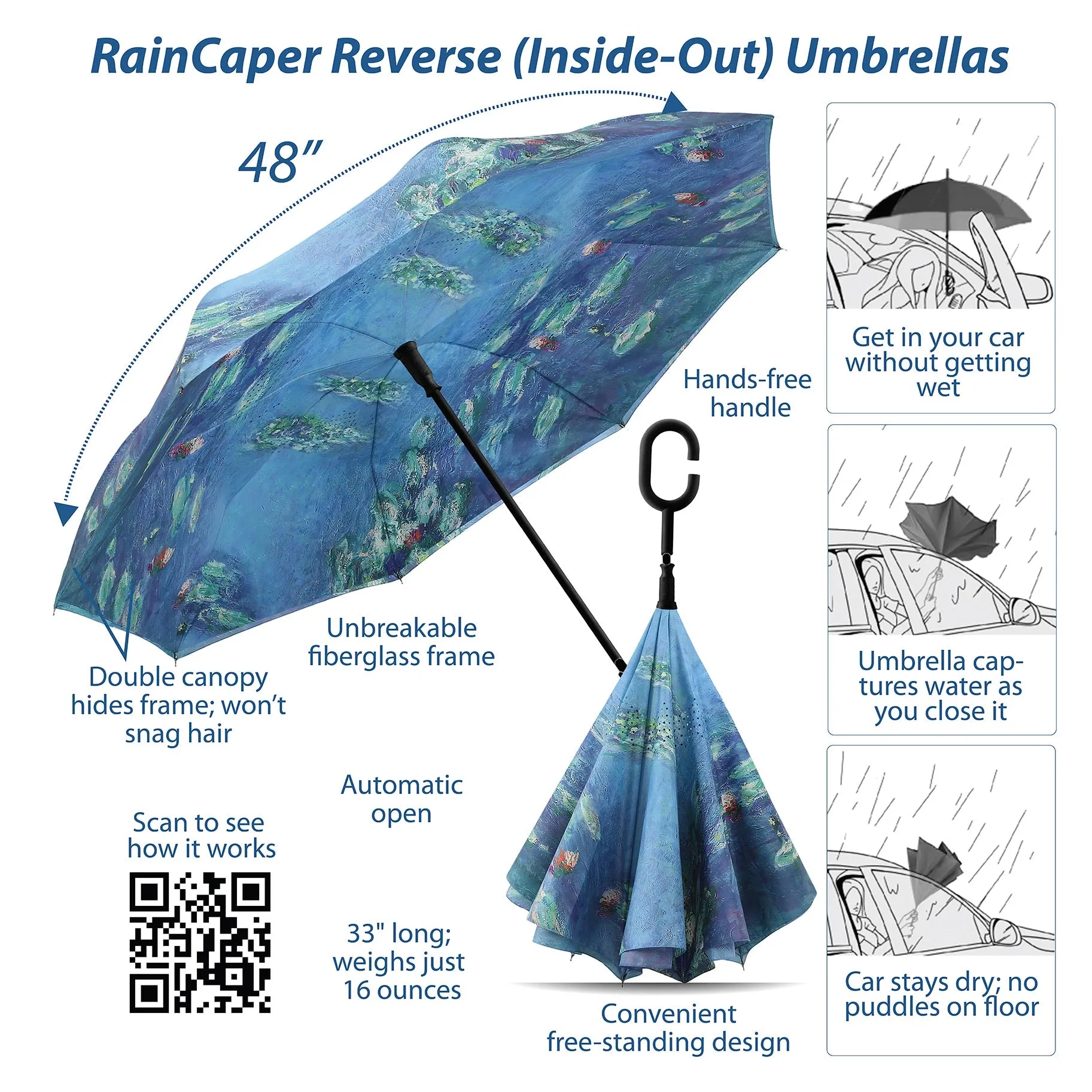 Monet Water Lilies Reverse Umbrella-A version