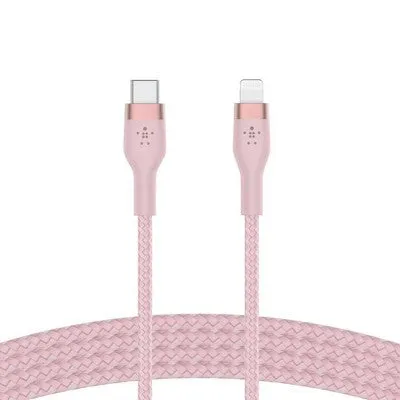 New - Belkin 6.6' BoostCharge Pro Flex USB-C Lightning Connector Cable   Strap - Pink Chic