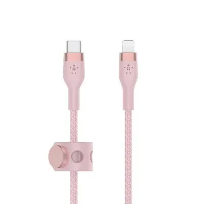 New - Belkin 6.6' BoostCharge Pro Flex USB-C Lightning Connector Cable   Strap - Pink Chic