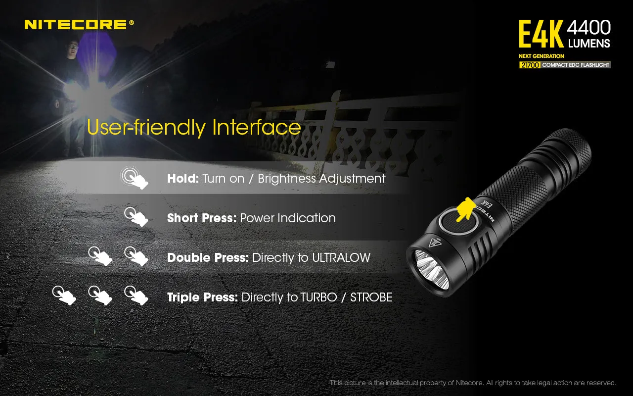 NITECORE E4K Next Generation 21700 Compact EDC Flashlight