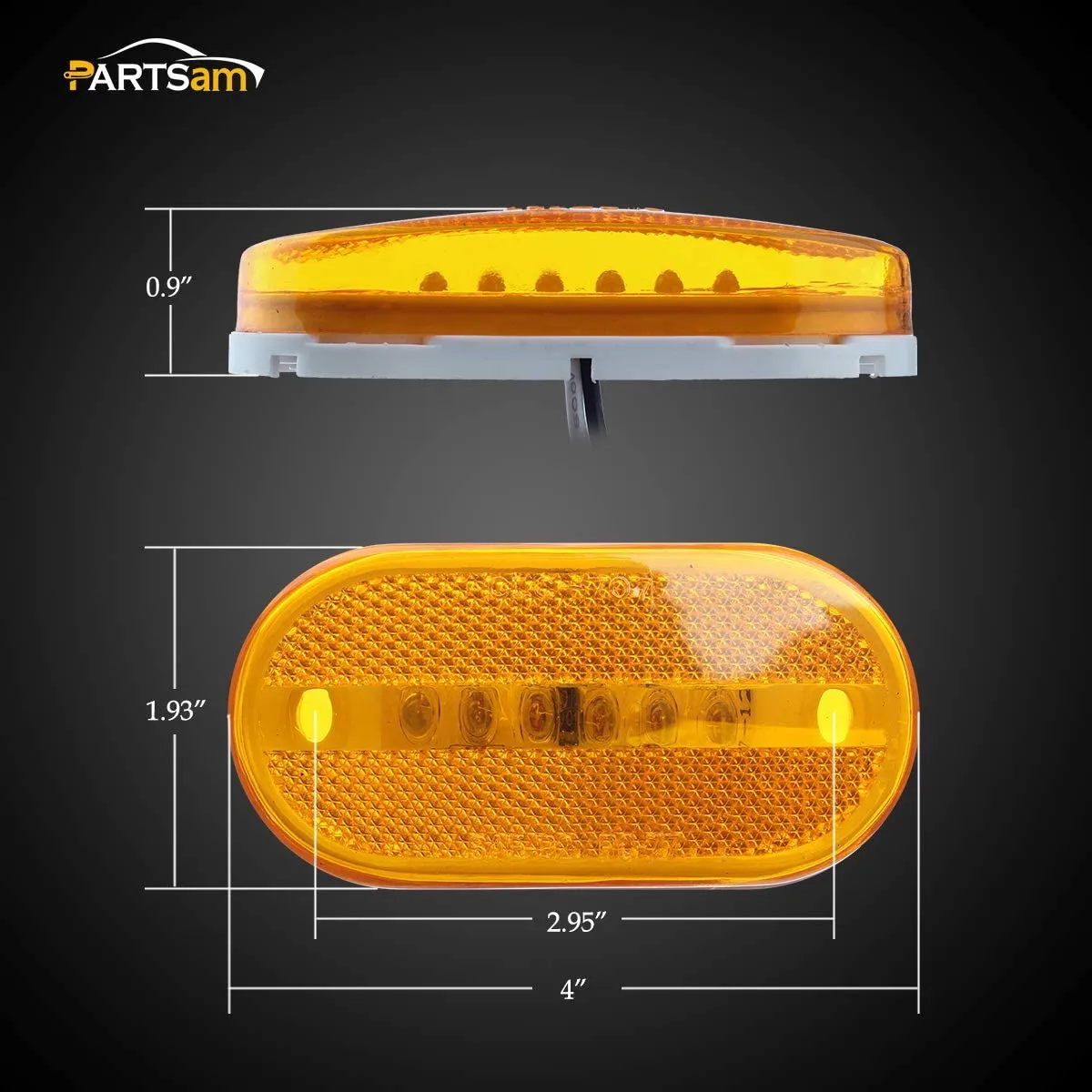 Partsam 5x Amber Clearance/Marker Side Light w/Removable Lens [DOT Certified] RV Trailer Truck Camper Waterproof 12V 2x4 Trailer Led Clearance and side marker Lights with Reflex Lens Surface Mount