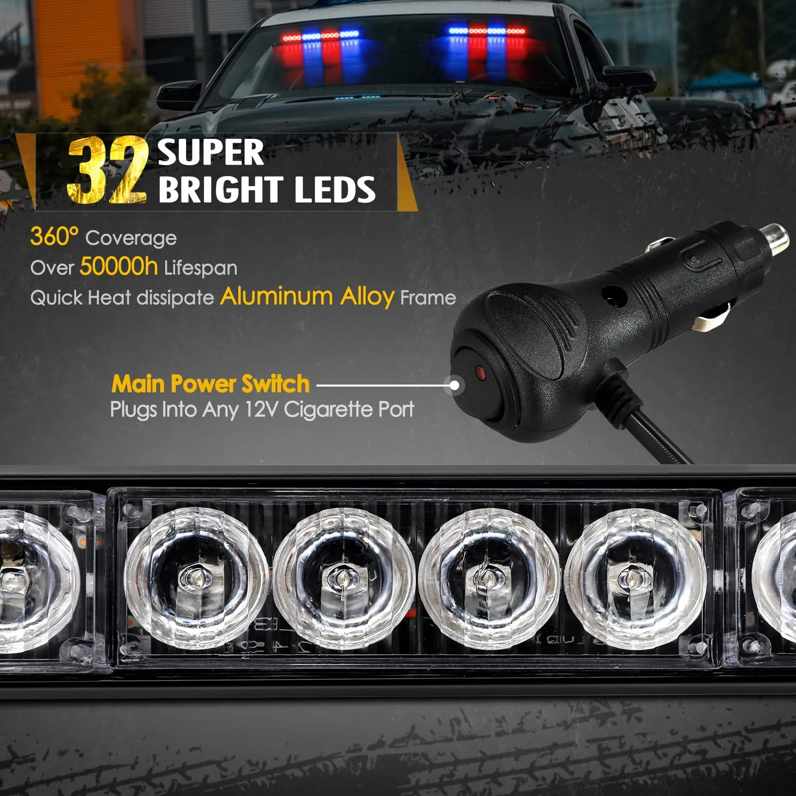 Partsam LED Emergency Dual Strobe Light Bar for Police Volunteer Truck