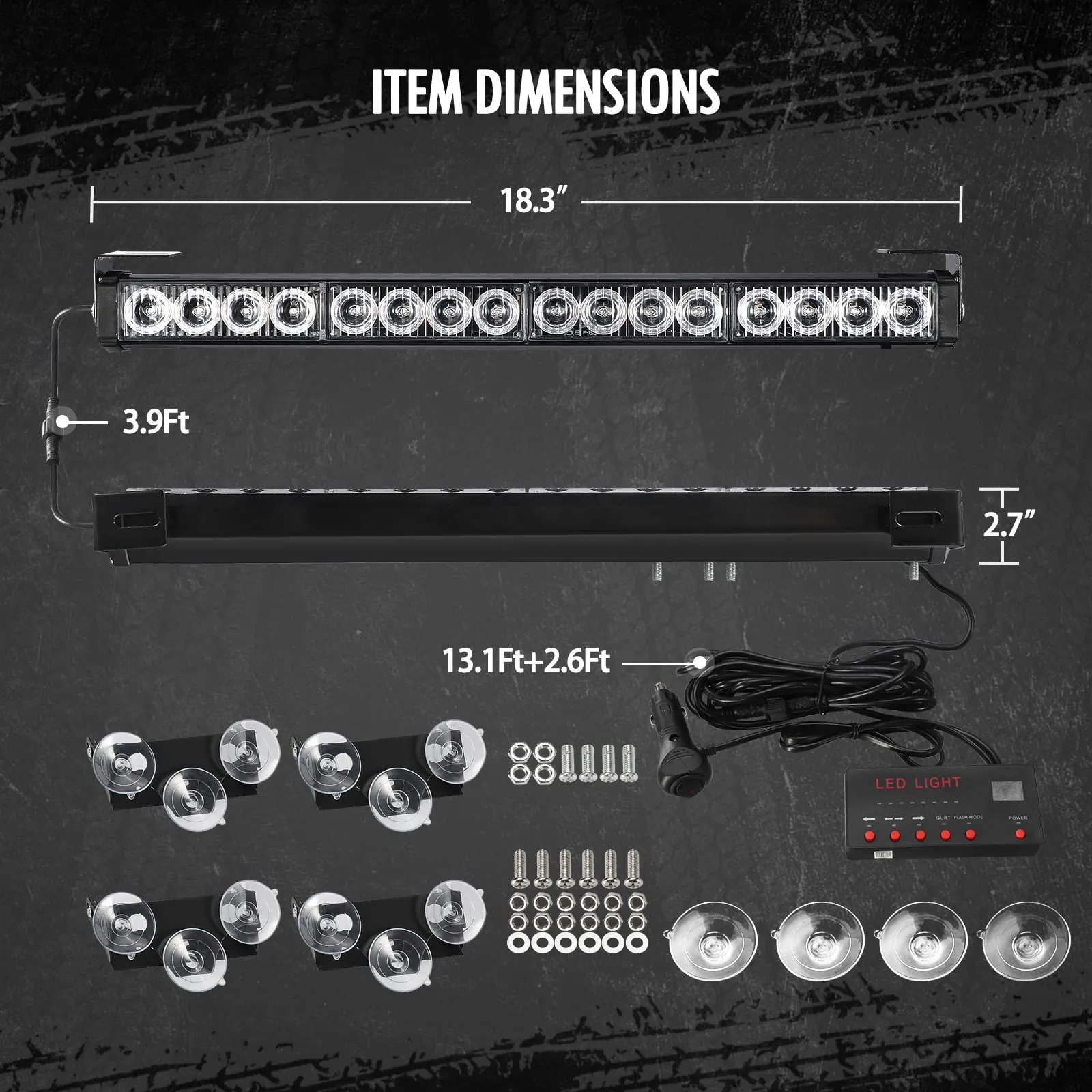 Partsam LED Emergency Dual Strobe Light Bar for Police Volunteer Truck