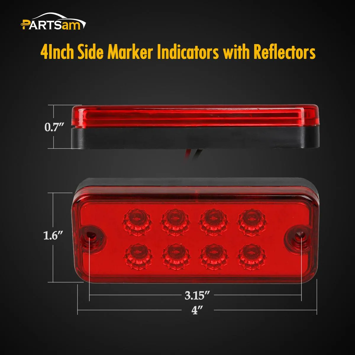 Partsam Rectangle 14x Amber/Red 4 inch Truck Boat Trailer Side Marker Indicator lights 8-LED Surface Mount