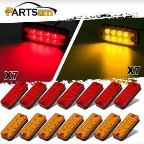 Partsam Rectangle 14x Amber/Red 4 inch Truck Boat Trailer Side Marker Indicator lights 8-LED Surface Mount