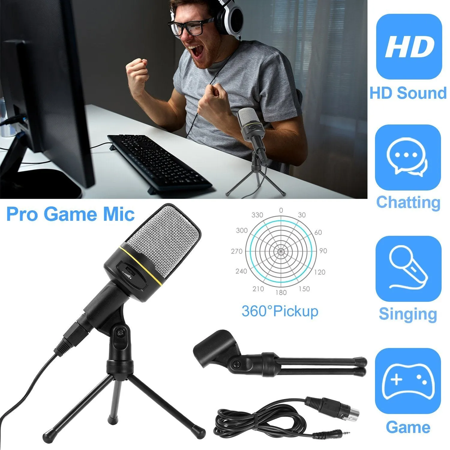 Pro Condenser Microphone with Tripod