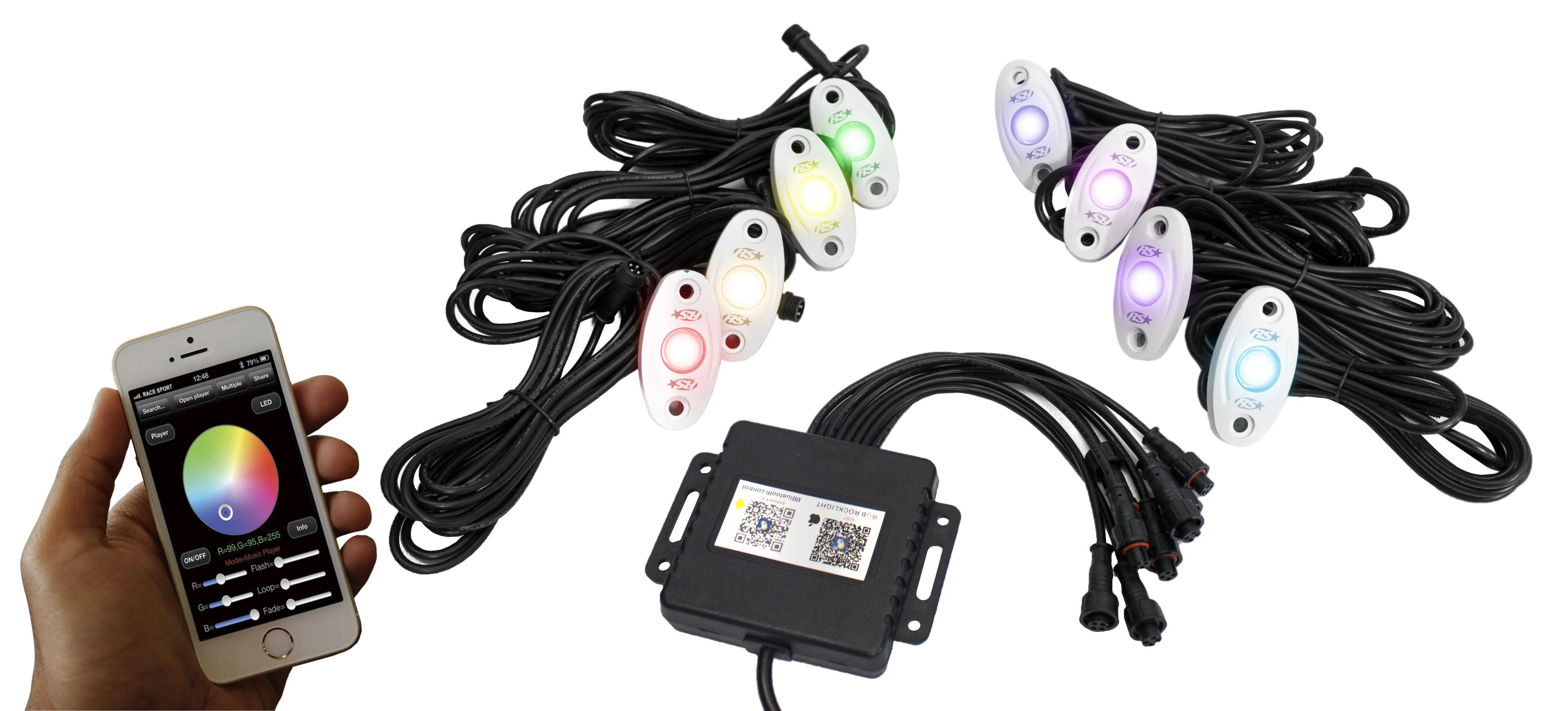 Race Sport RS Rock Light Glow Pads Kit - RGB Multi-Color w/ Black or White Housings