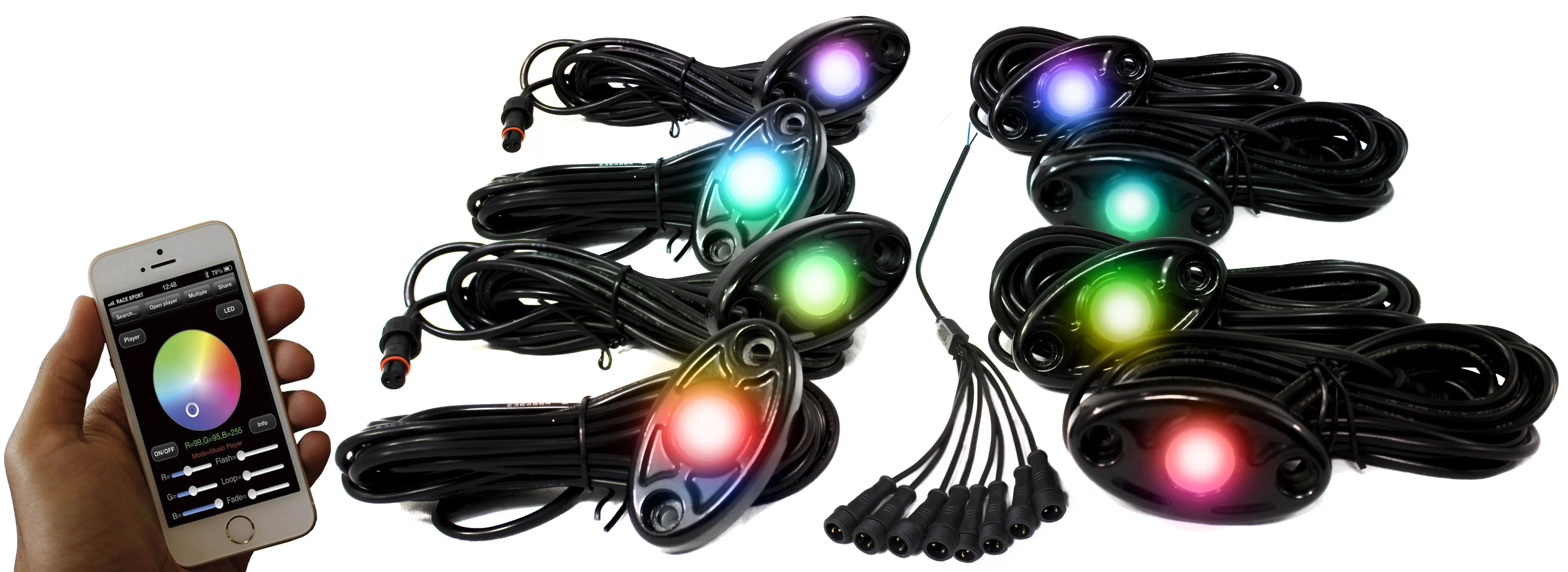 Race Sport RS Rock Light Glow Pads Kit - RGB Multi-Color w/ Black or White Housings