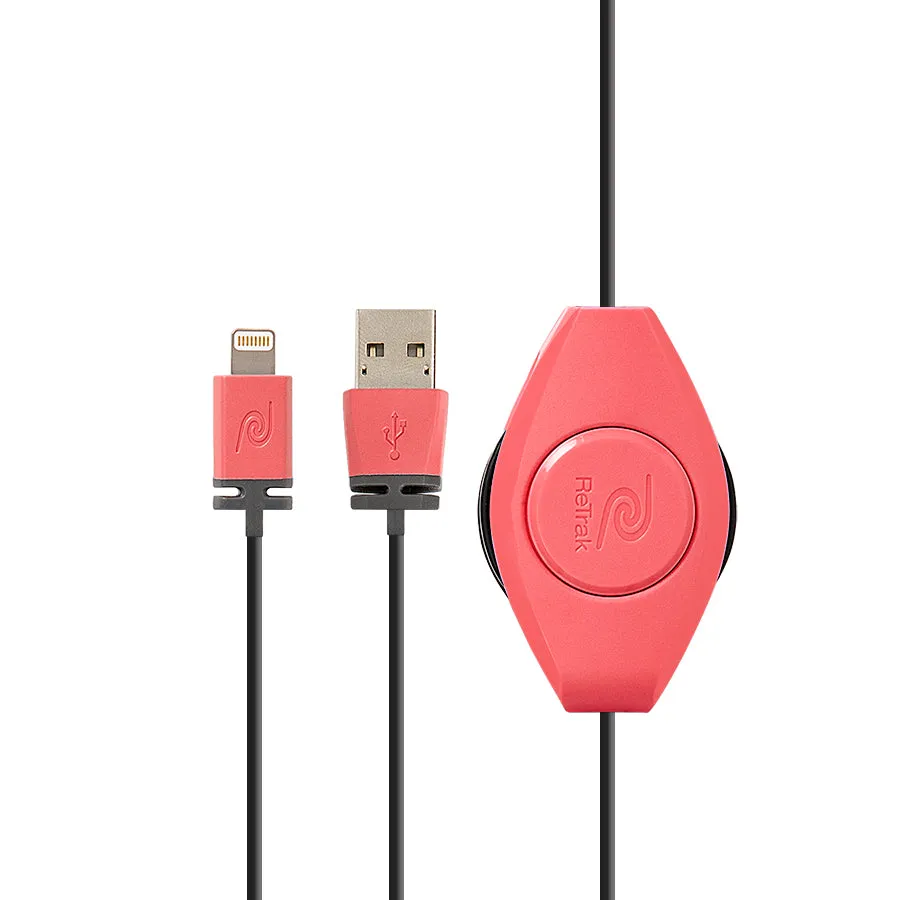 Retractable Lightning Cable | Lightning Charging Cable | Pink