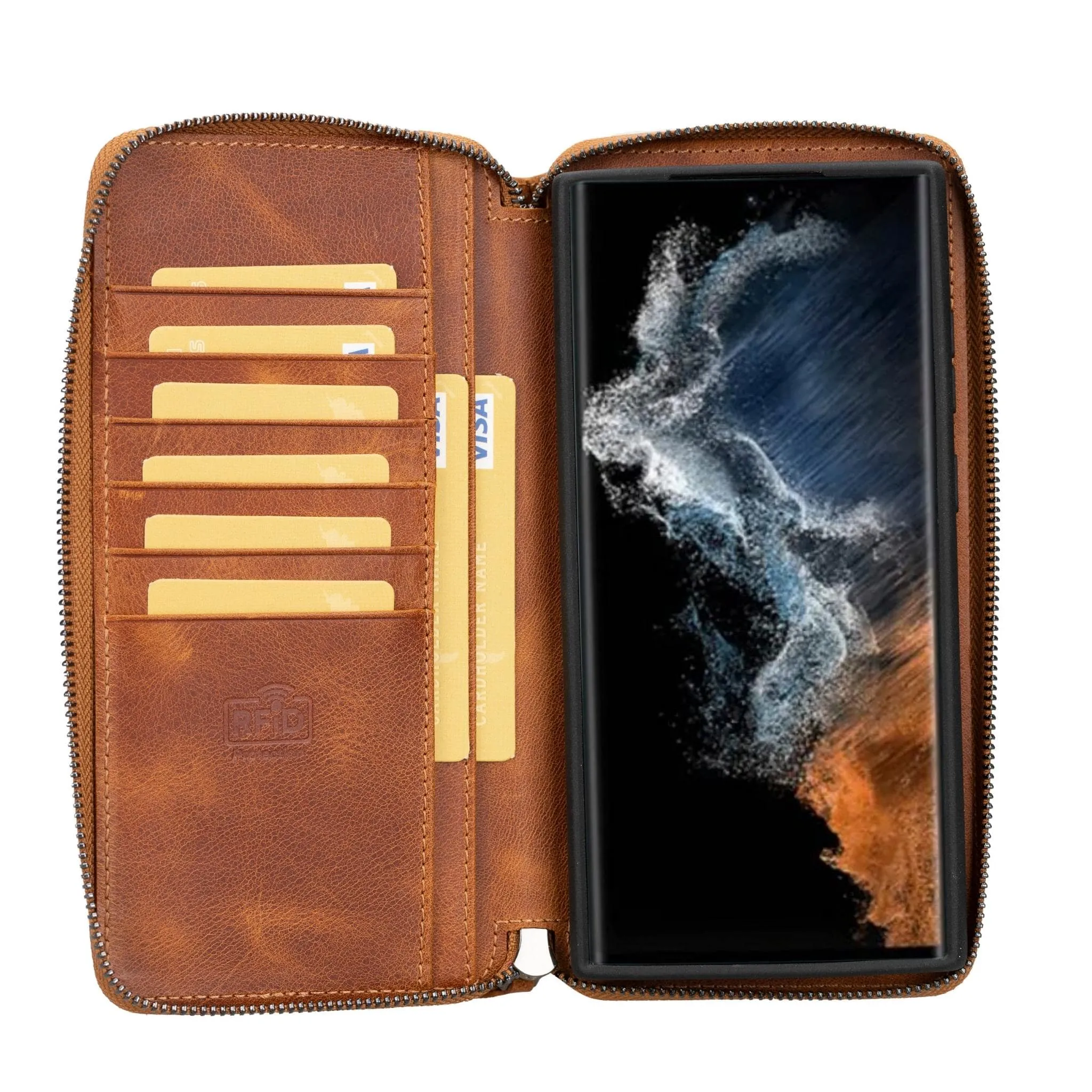 Samsung Galaxy S23 Series Zippered Leather Wallet Cases - PMW