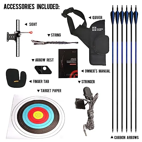 Sanlida Noble Standard Beginner & Intermediate Recurve Bow and Arrows Kit for Adult and Youth, Wooden Takedown Recurve Bow Package for Training, Practice & Competition RH Only (54", 16lbs)