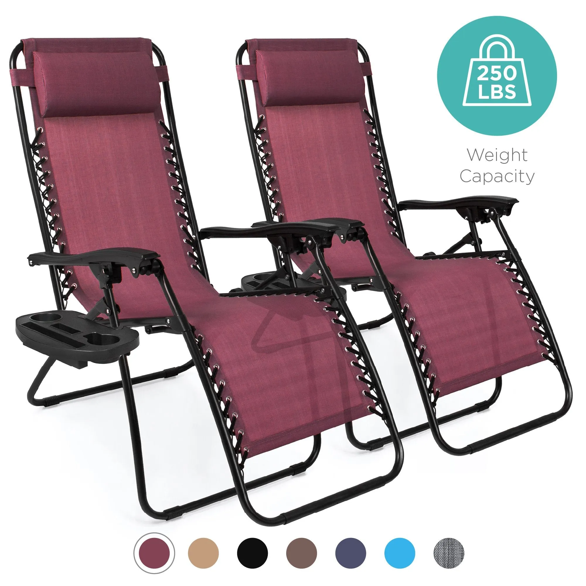 Set of 2 Adjustable Zero Gravity Patio Chair Recliners w/ Cup Holders