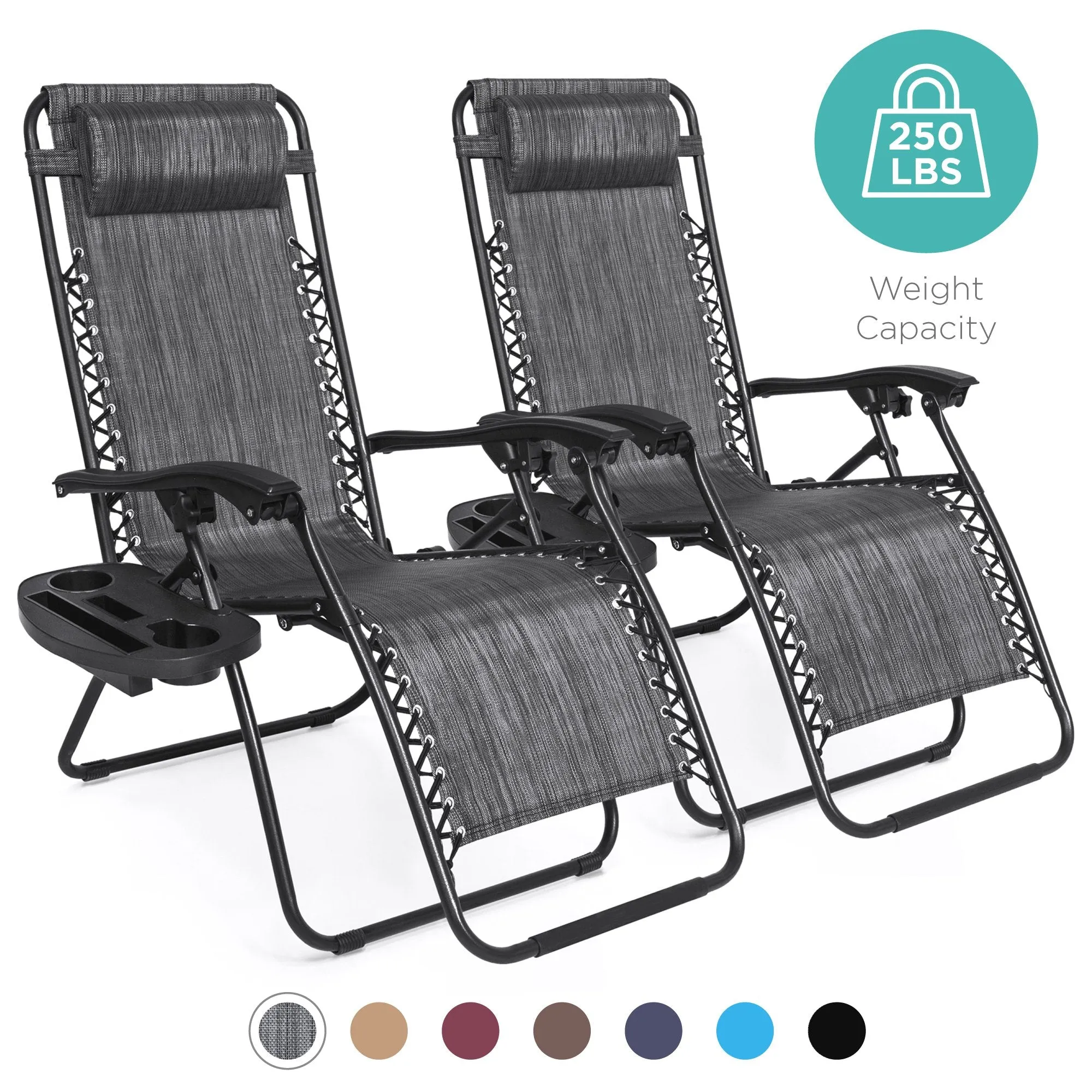 Set of 2 Adjustable Zero Gravity Patio Chair Recliners w/ Cup Holders