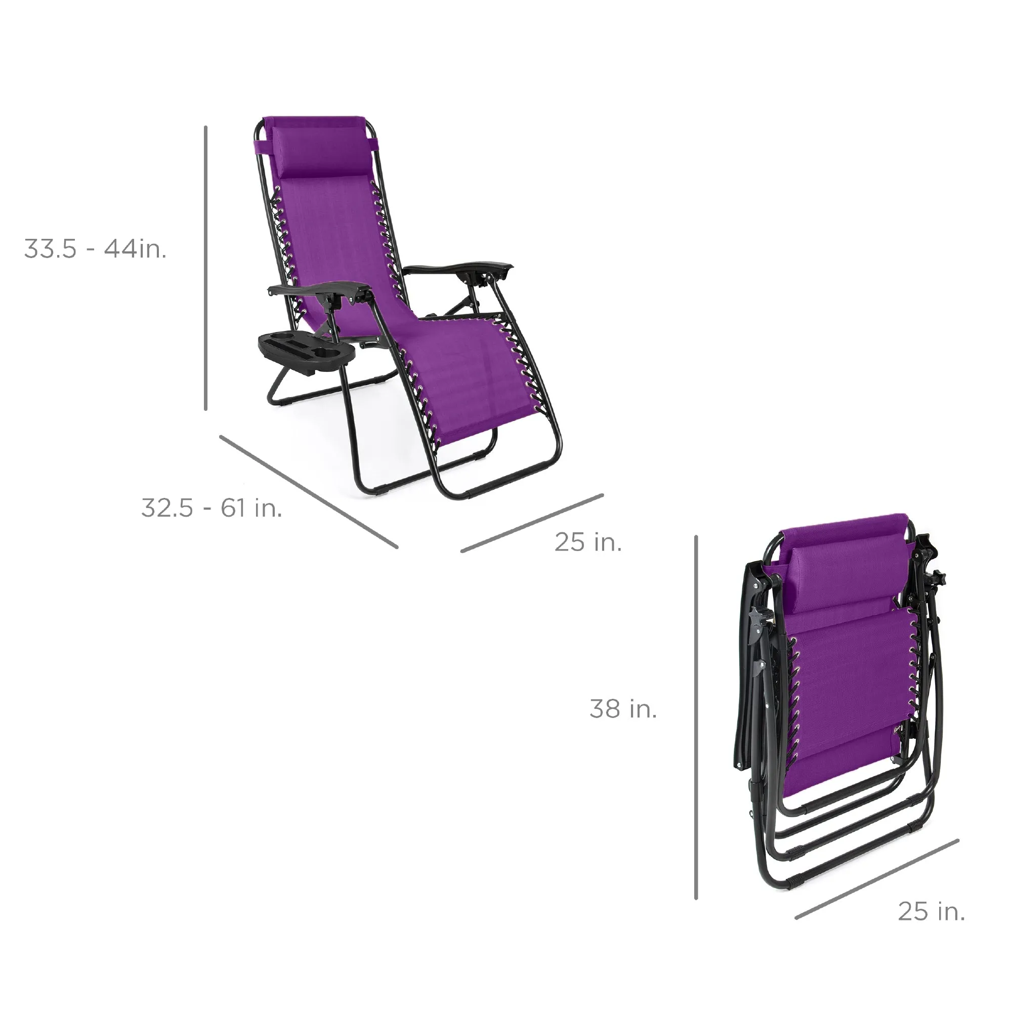 Set of 2 Adjustable Zero Gravity Patio Chair Recliners w/ Cup Holders